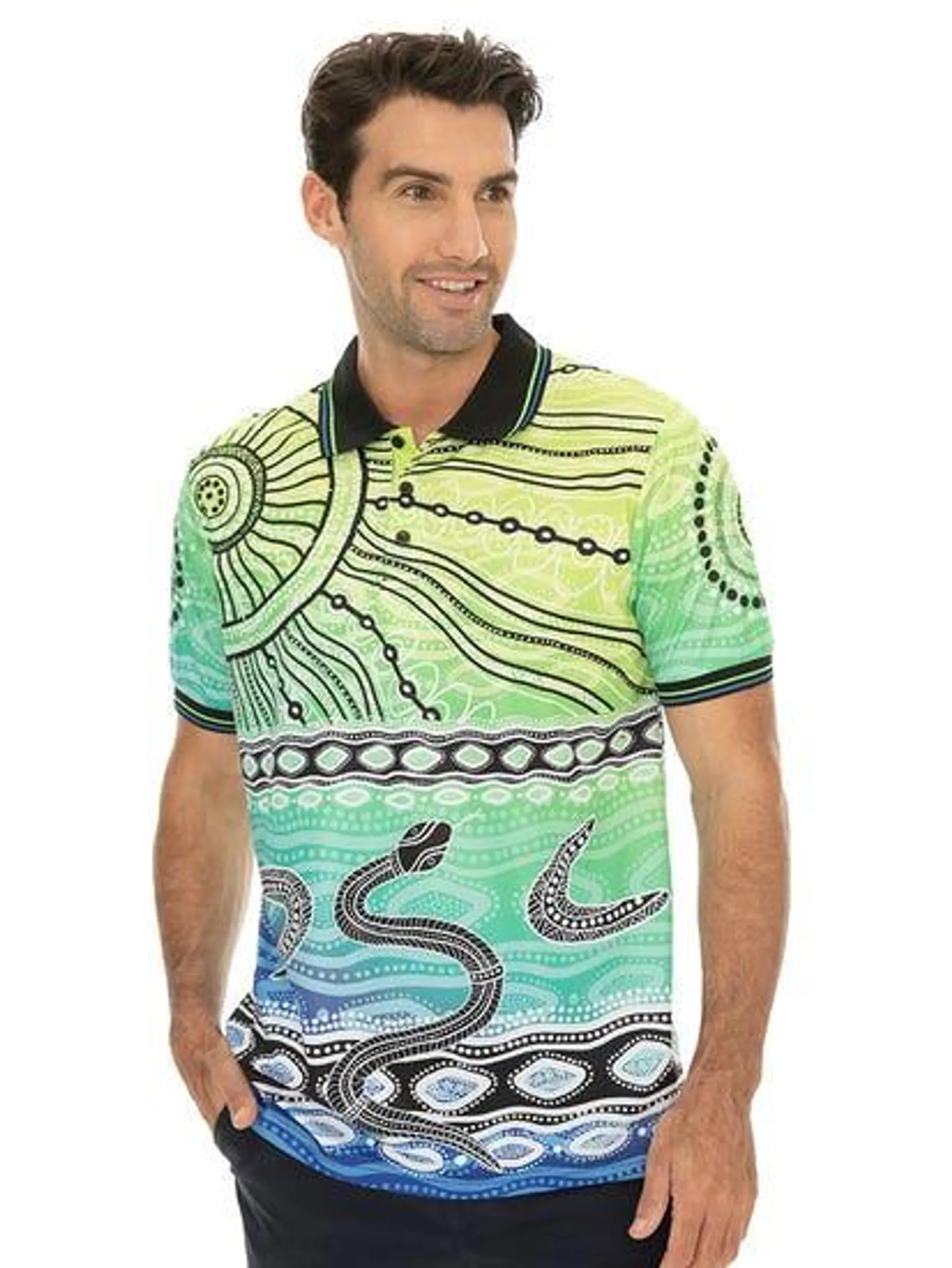 Gwiyaala Aboriginal Art Polo Snakes Boomerang Yellow