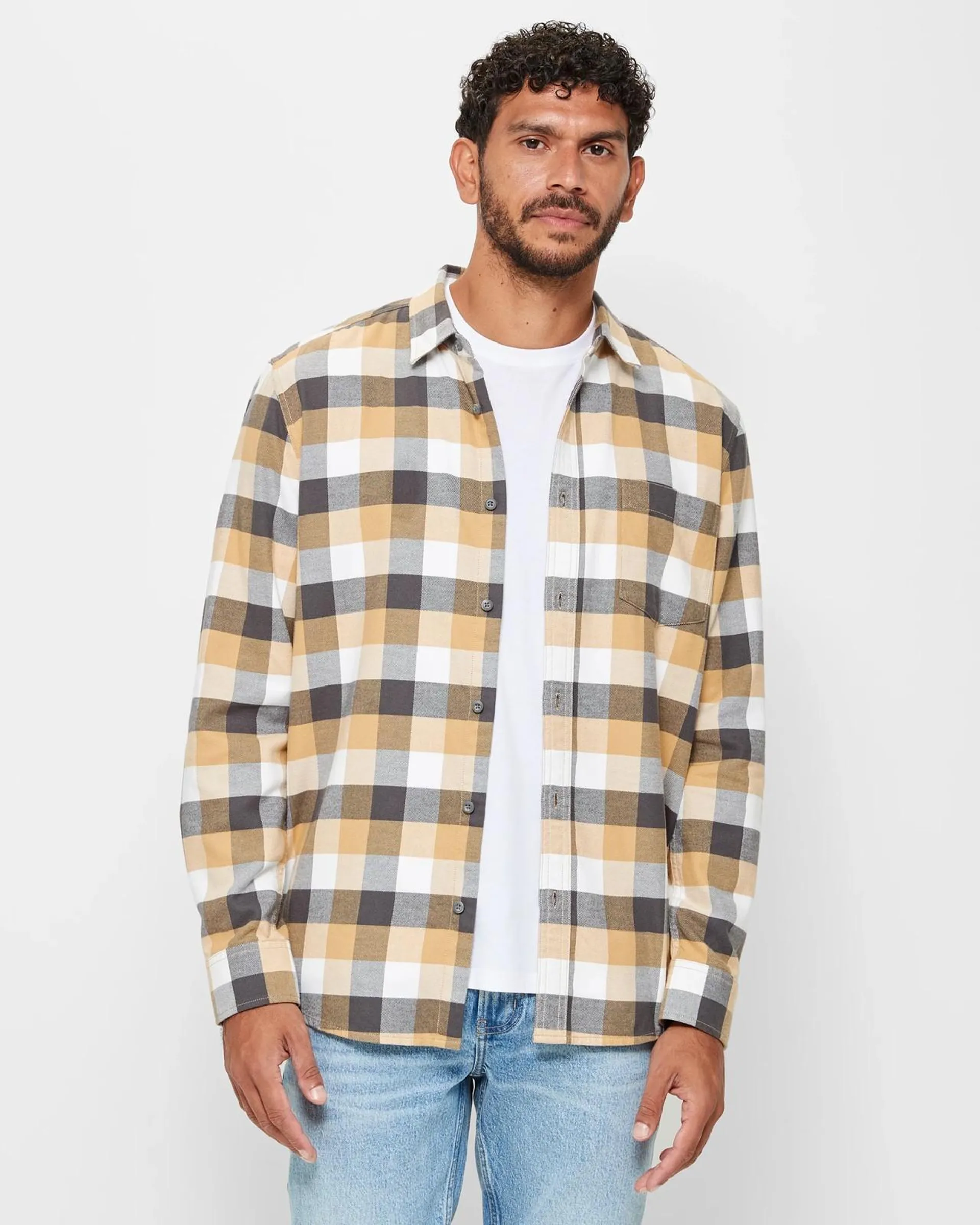 Long Sleeve Flannelette Shirt - Yellow