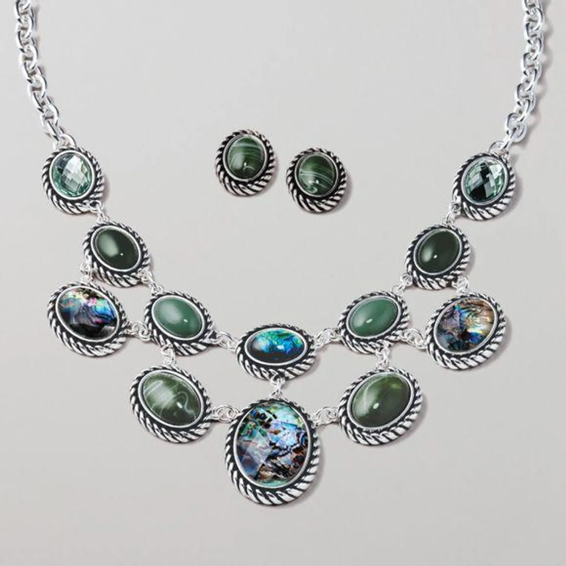 Abalone Braided Statement Necklace and Earring Set