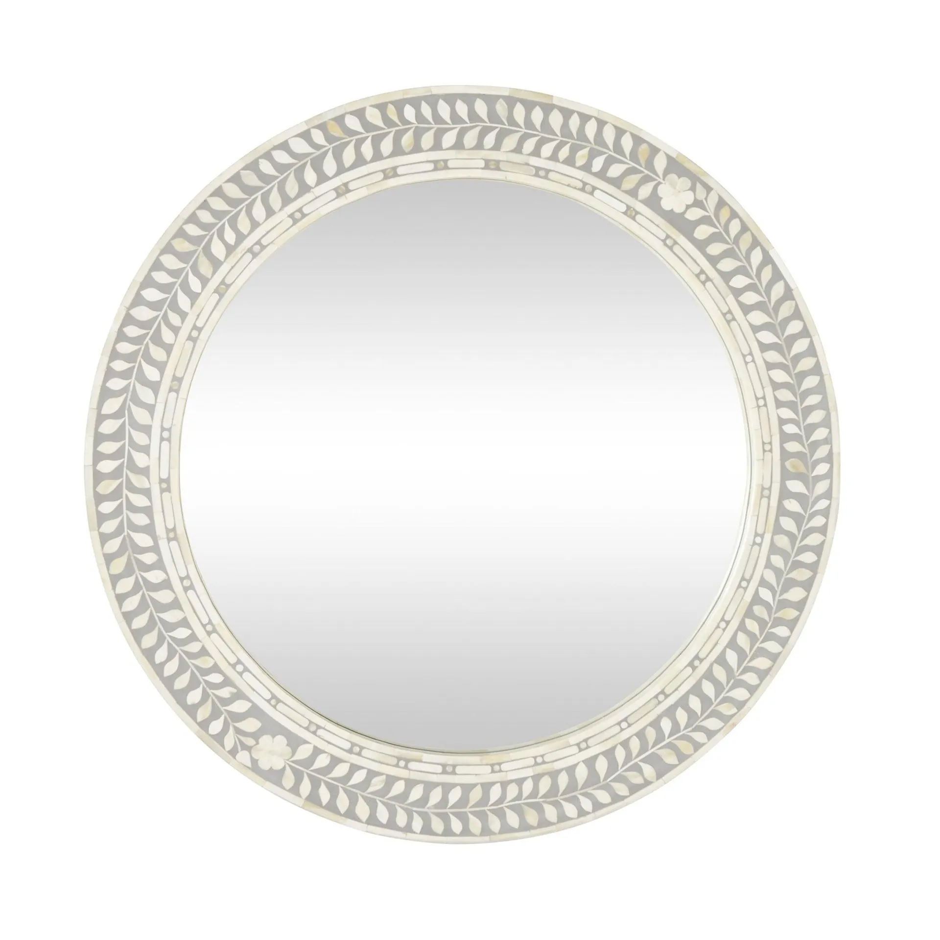 Bone Inlay Round Mirror Grey and White 90cm