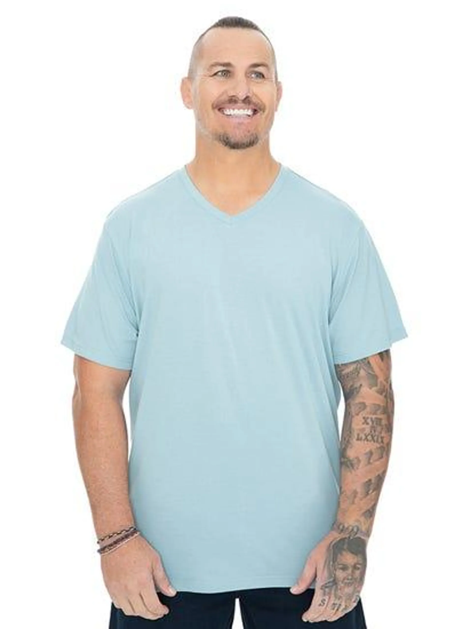 Big Mens Plain V Kneck Tee Ice Blue