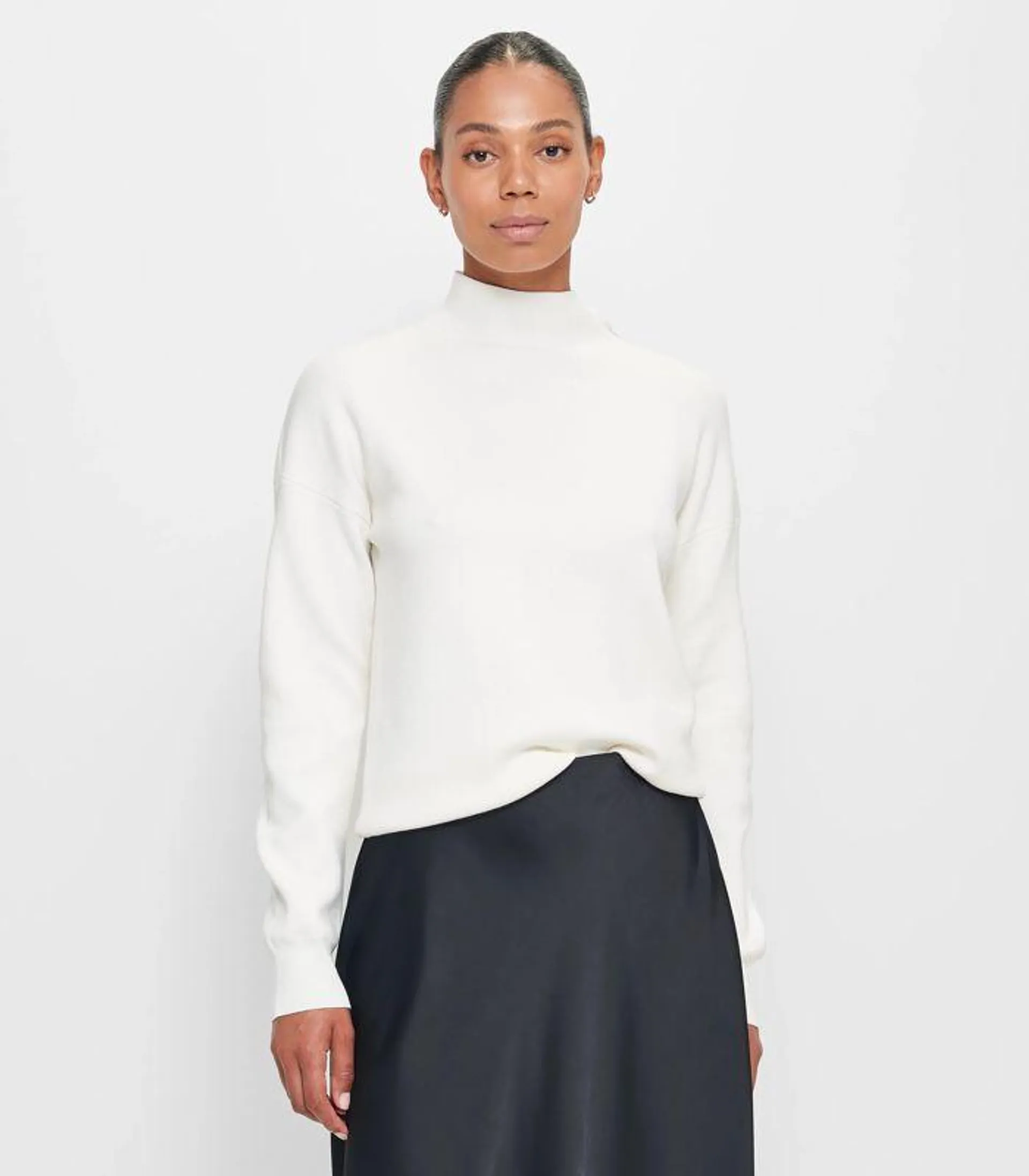 Mock Neck Button Detail Jumper - Preview - Cream