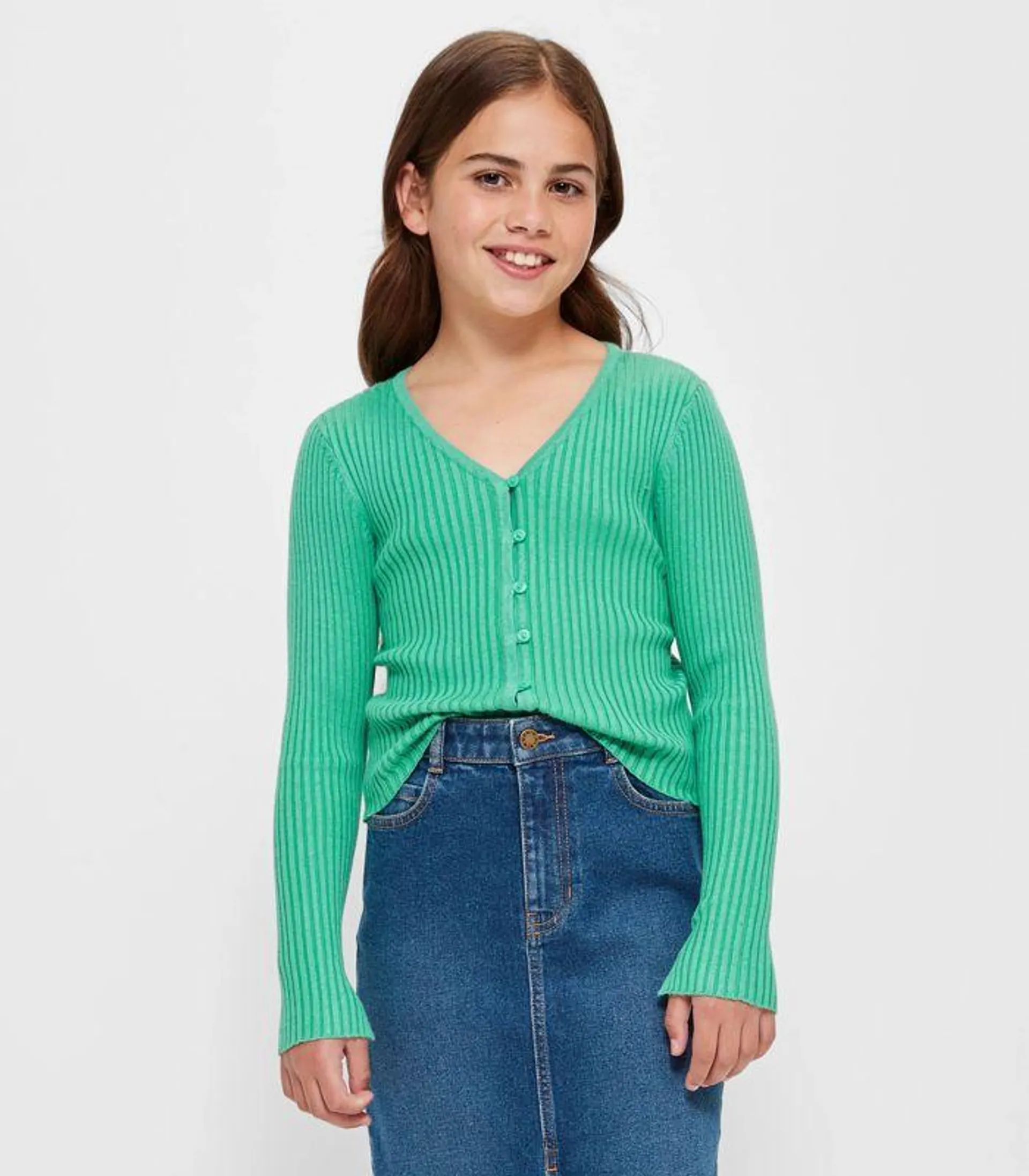 Lightweight Rib Knit Cardigan - Green