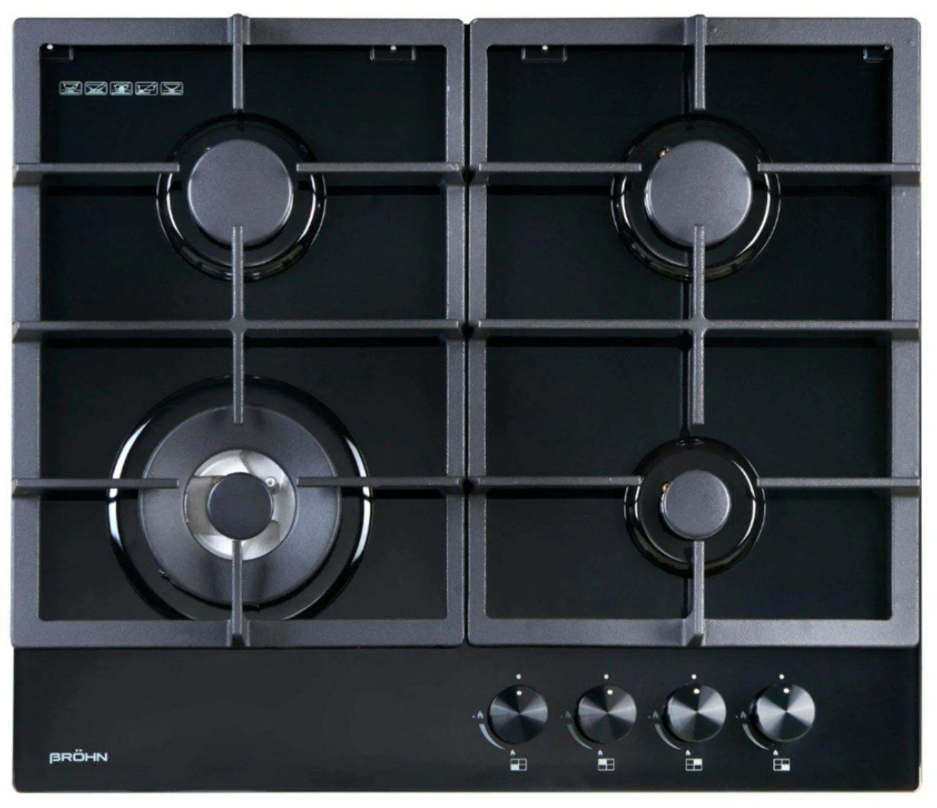 Brohn 60cm 4 Burner Gas Glass Cooktop BRGC6001BLK