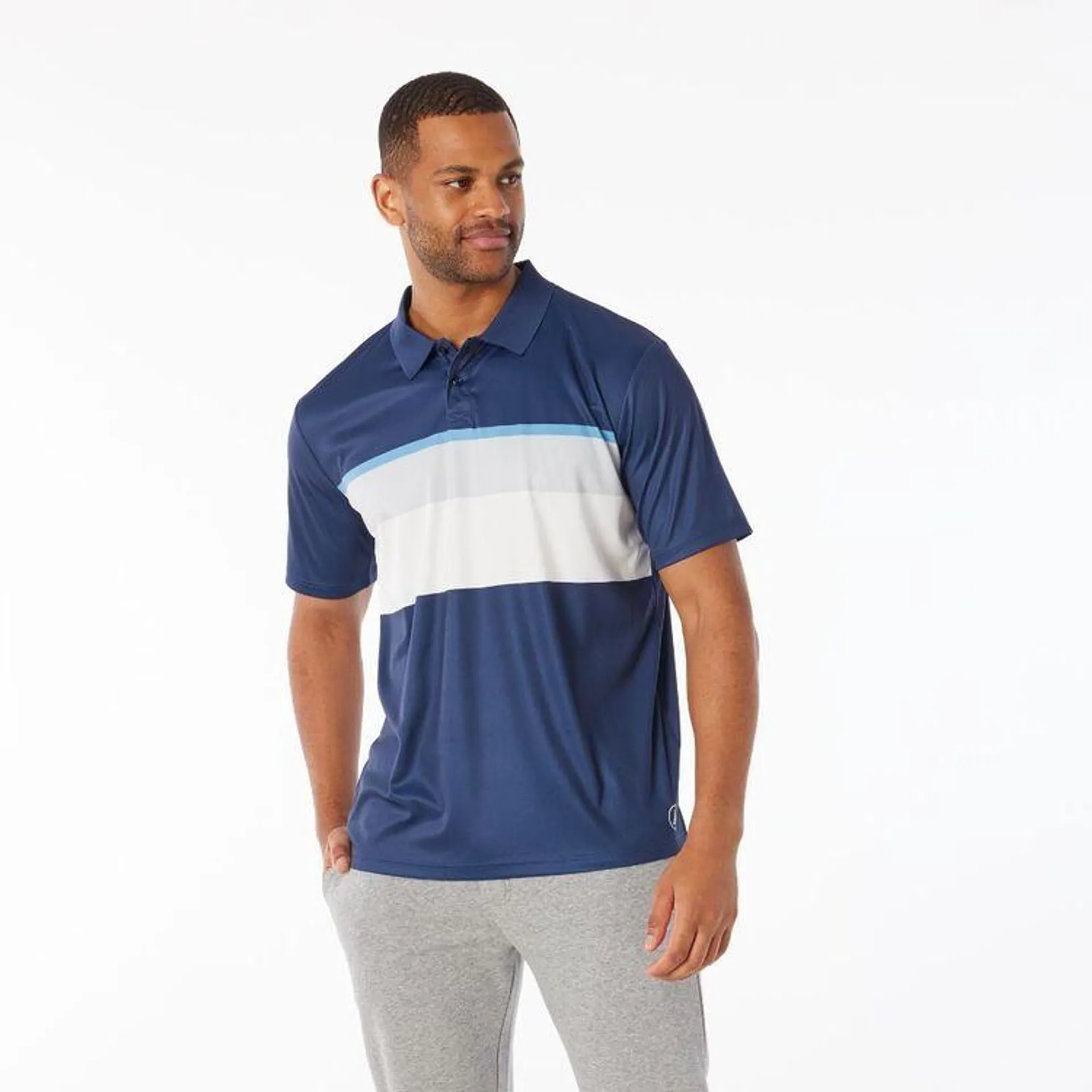 NMA Men's Quick Dry Block Stripe Polo Navy