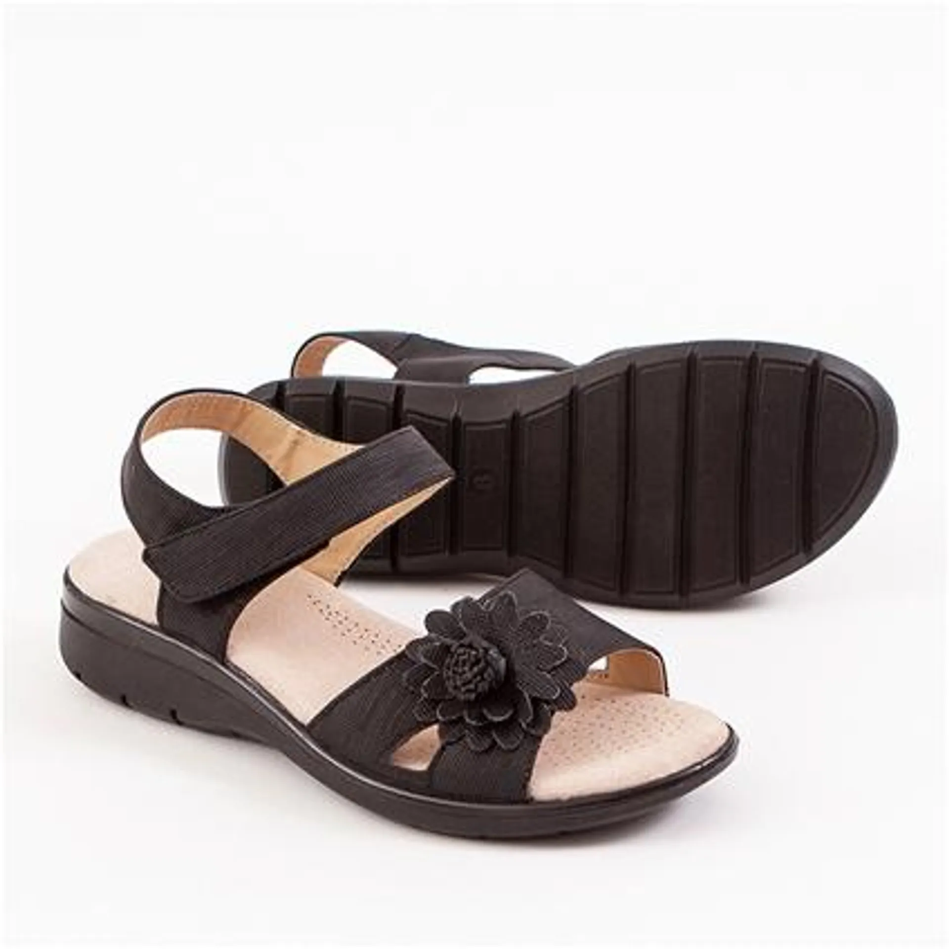 Black Summer Flower Sandals