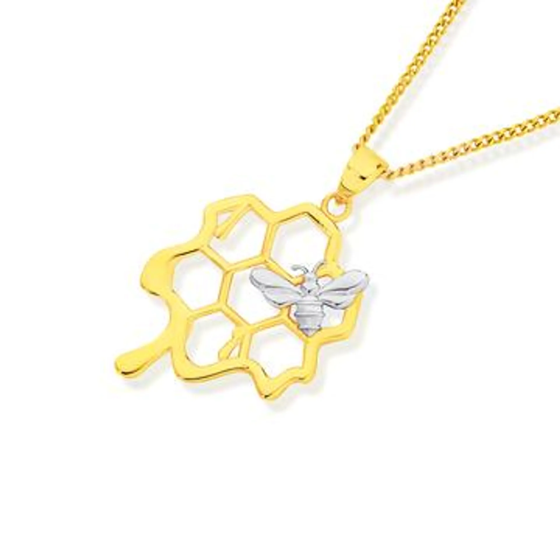 9ct Gold Two Tone Honeycomb & Bee Pendant