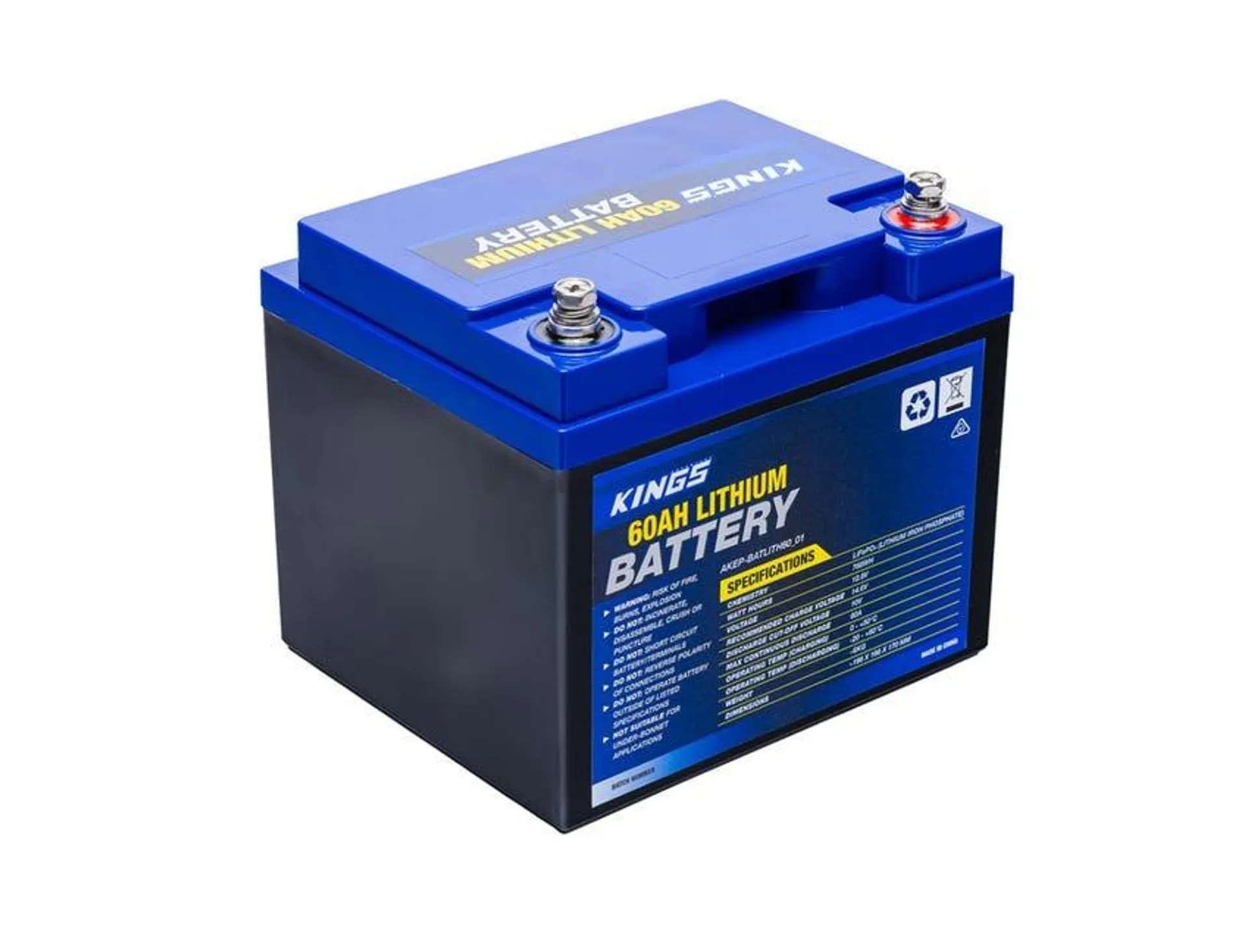 Kings 12V 60Ah Deep Cycle Lithium LiFePO4 Battery | Quality integrated BMS |2000+ Cycles | Long Life