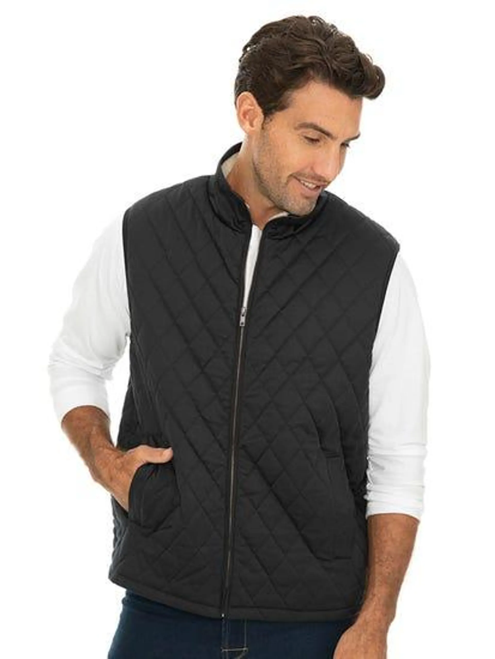 Mens Zip Front Quilted Sherpa Lined Vest Navy