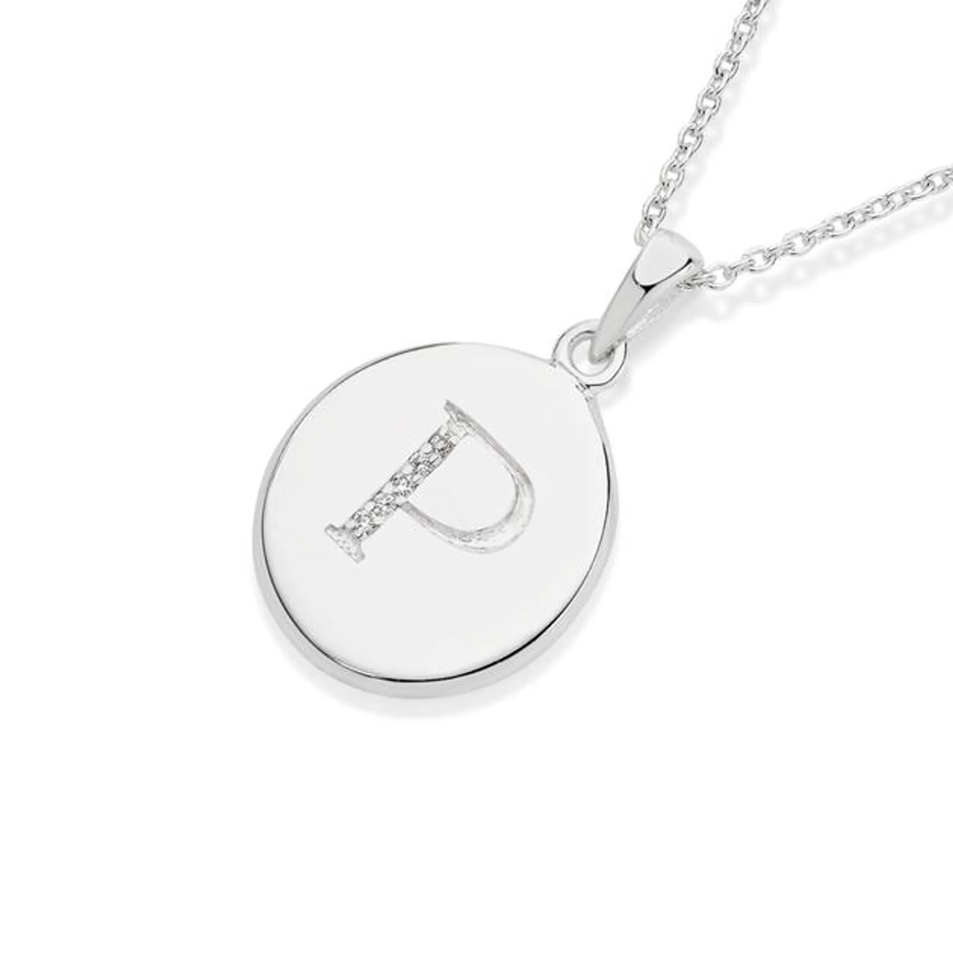 Silver CZ Initial P on Disc Pendant