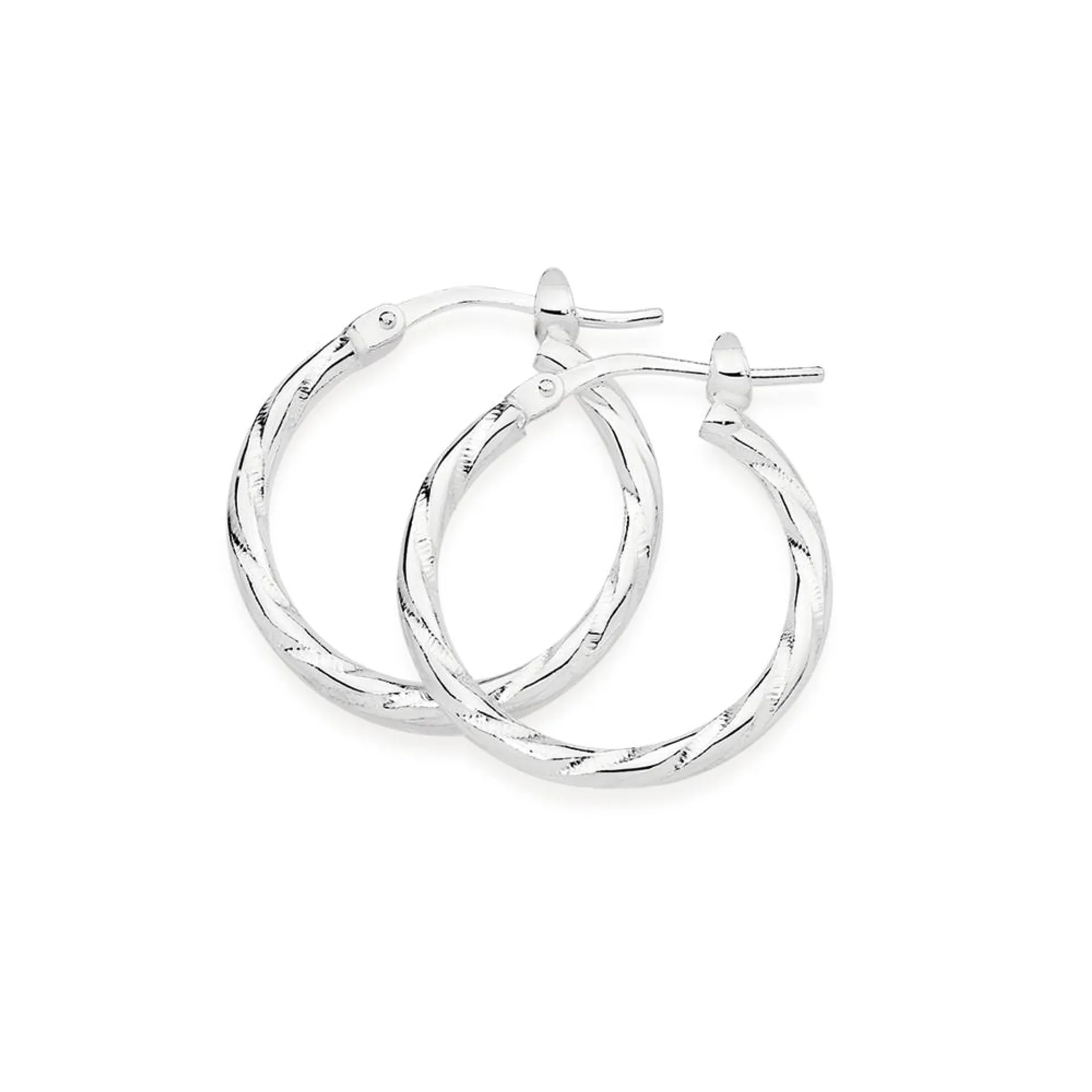 Silver 15mm Polished Twist Hoop Earrings