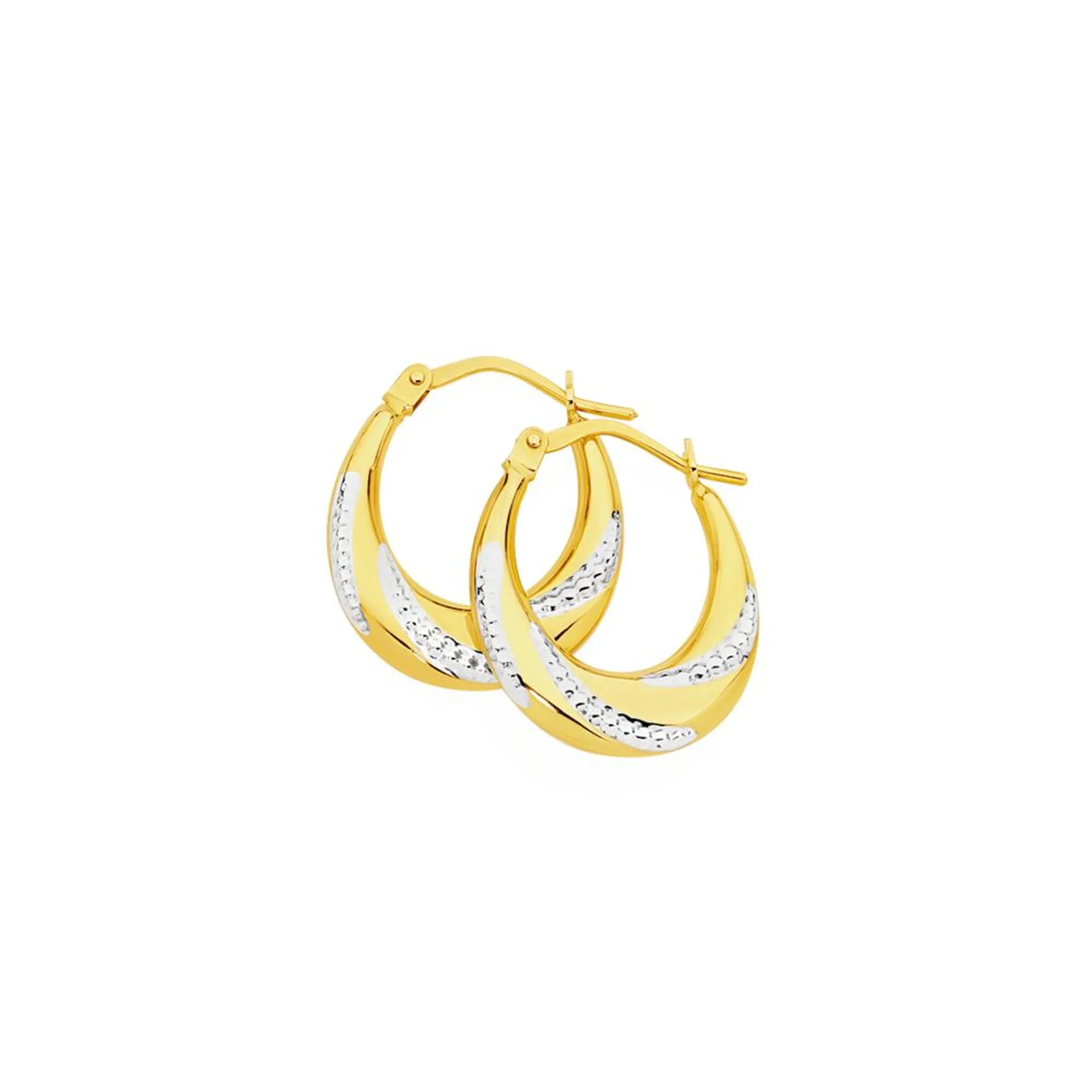 9ct Gold Two Tone Oval Twist Creole Earrings