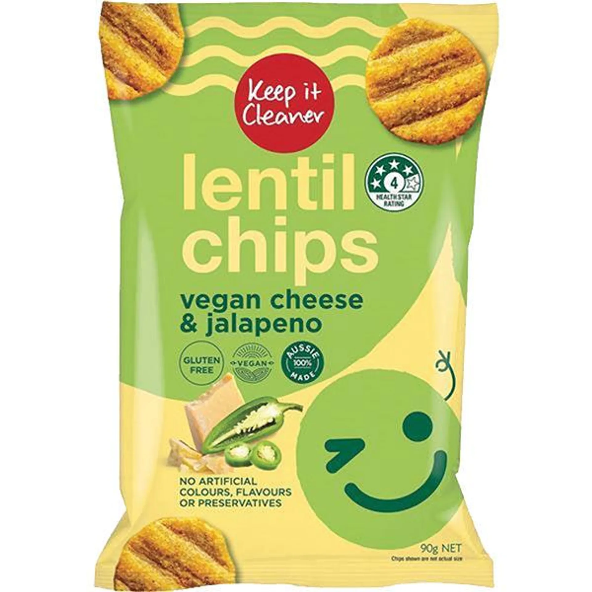 2 for $3 - Keep It Cleaner Lentil Chips Cheese & Jalapeno 90g