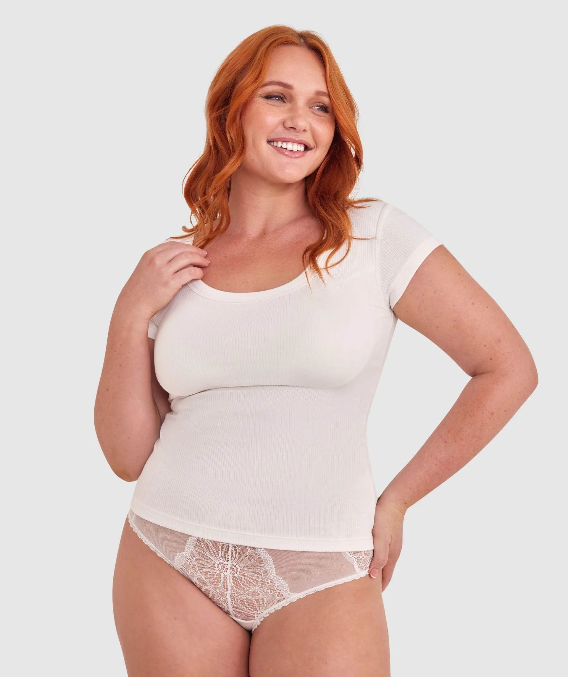 Rib Short Sleeve with Shelf Bra - Ivory