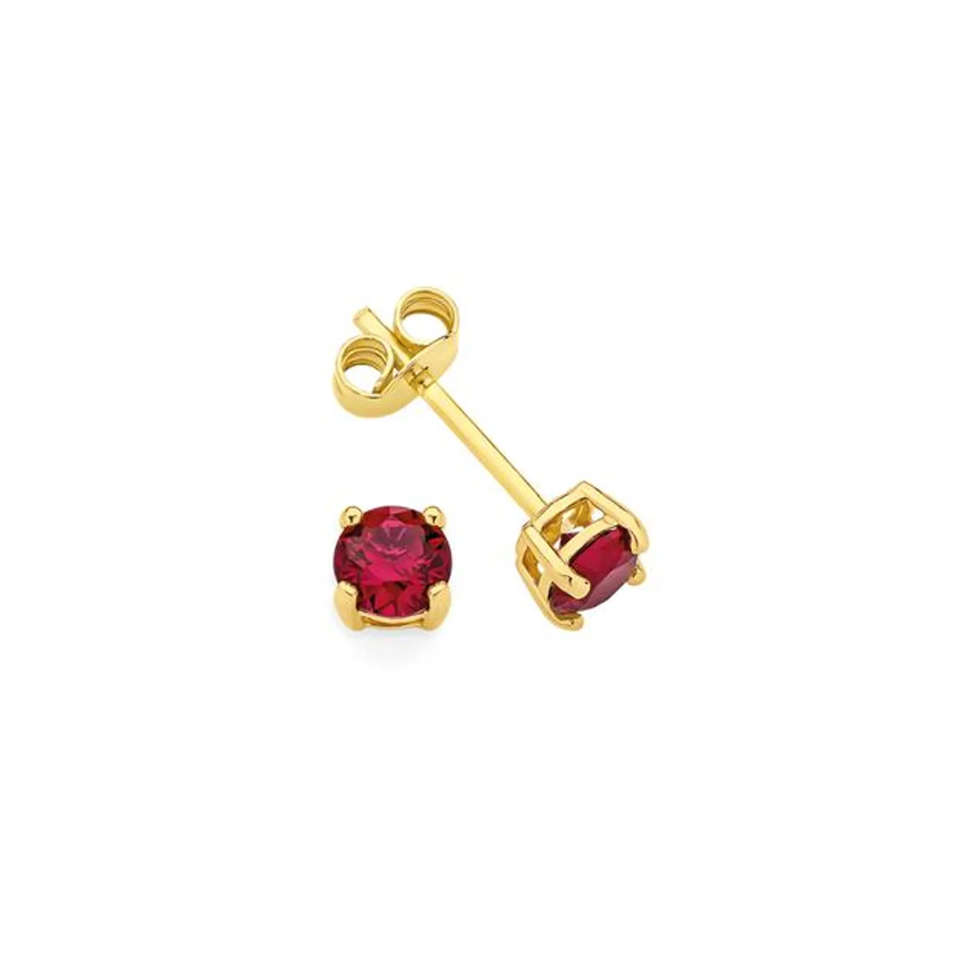 9ct Gold Created Ruby 4mm Stud Earrings