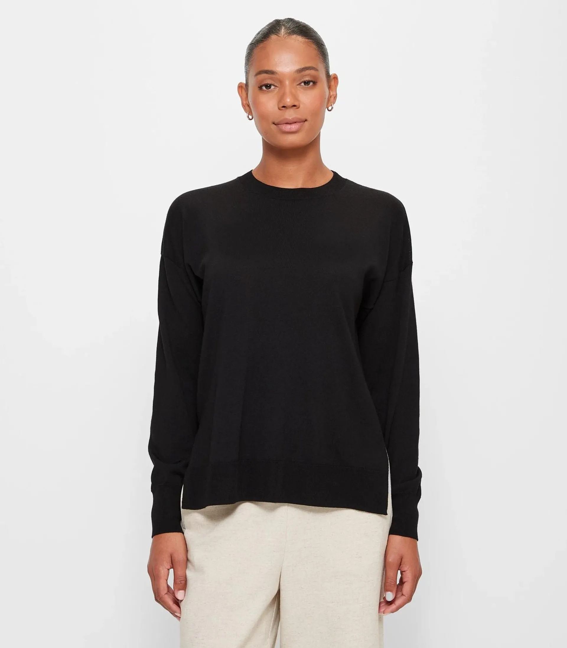 Merino Wool Crew Neck Jumper - Preview - Black