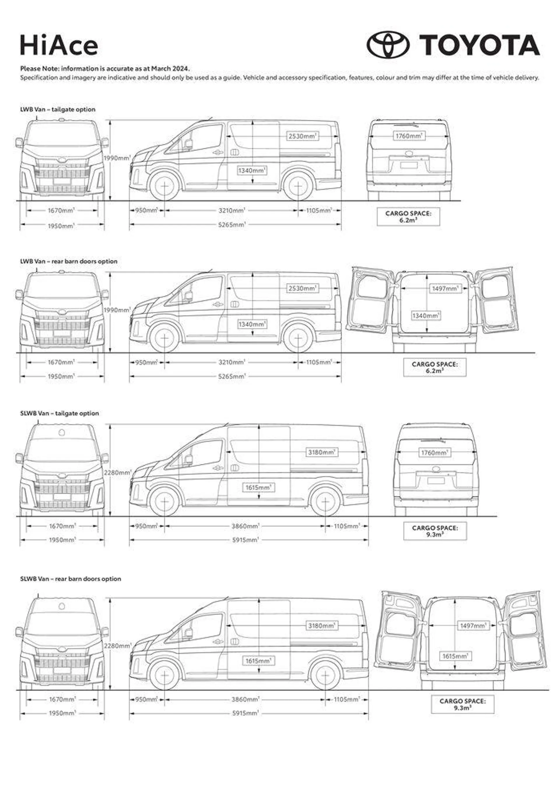 Toyota HiAce Specification Sheet - 1