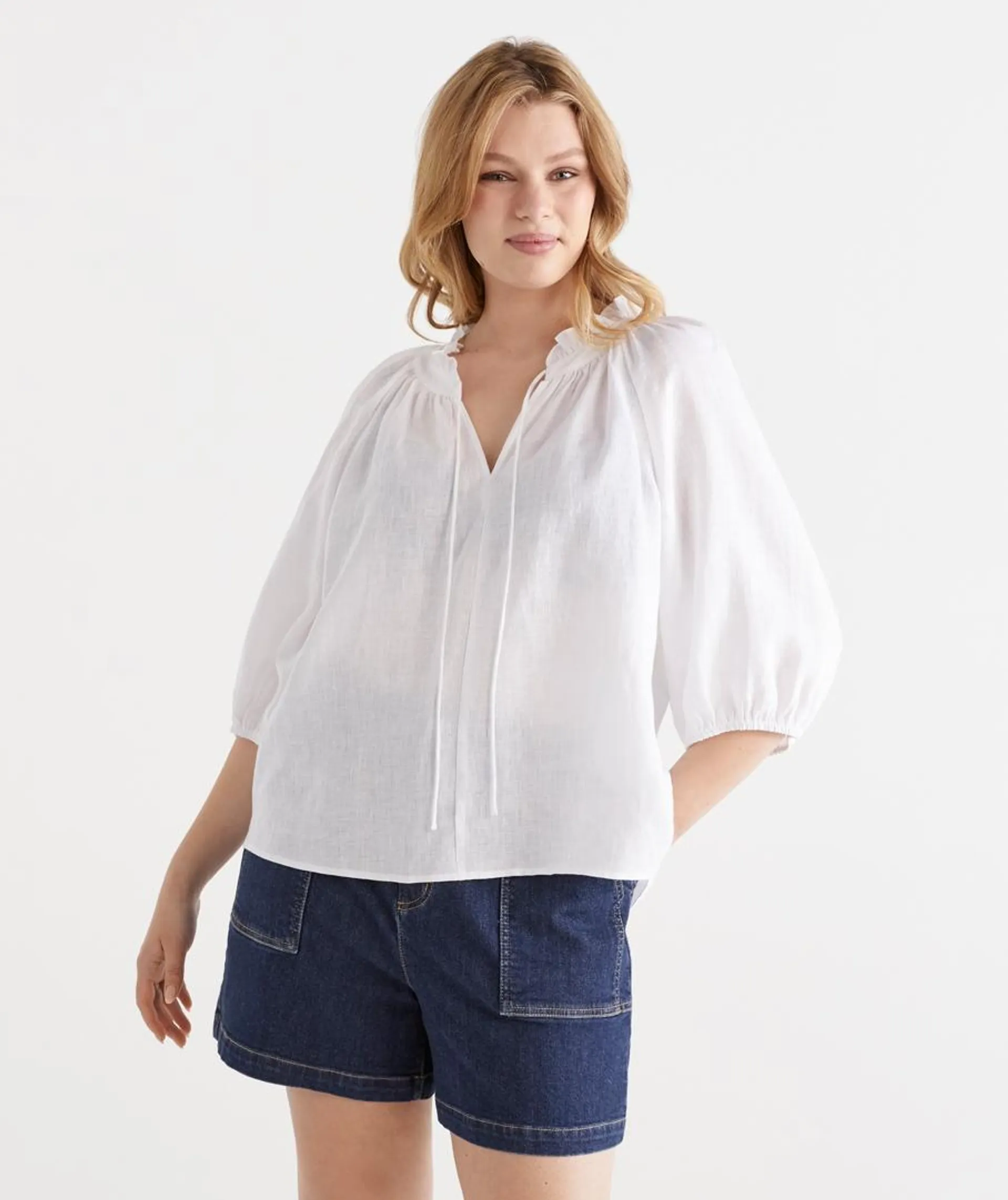 Linen Notch Neck Top