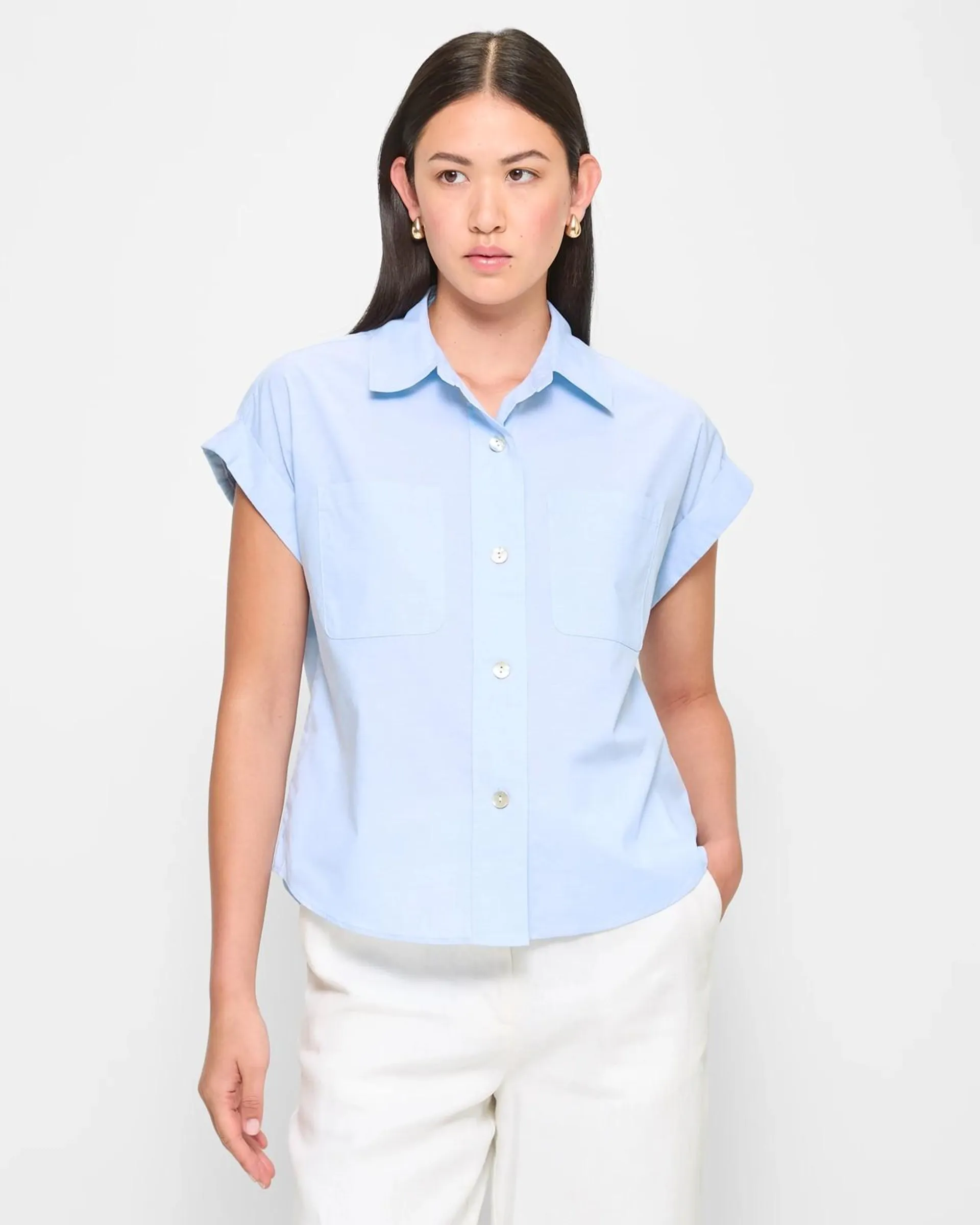 Linen Blend Crop Shirt - Preview