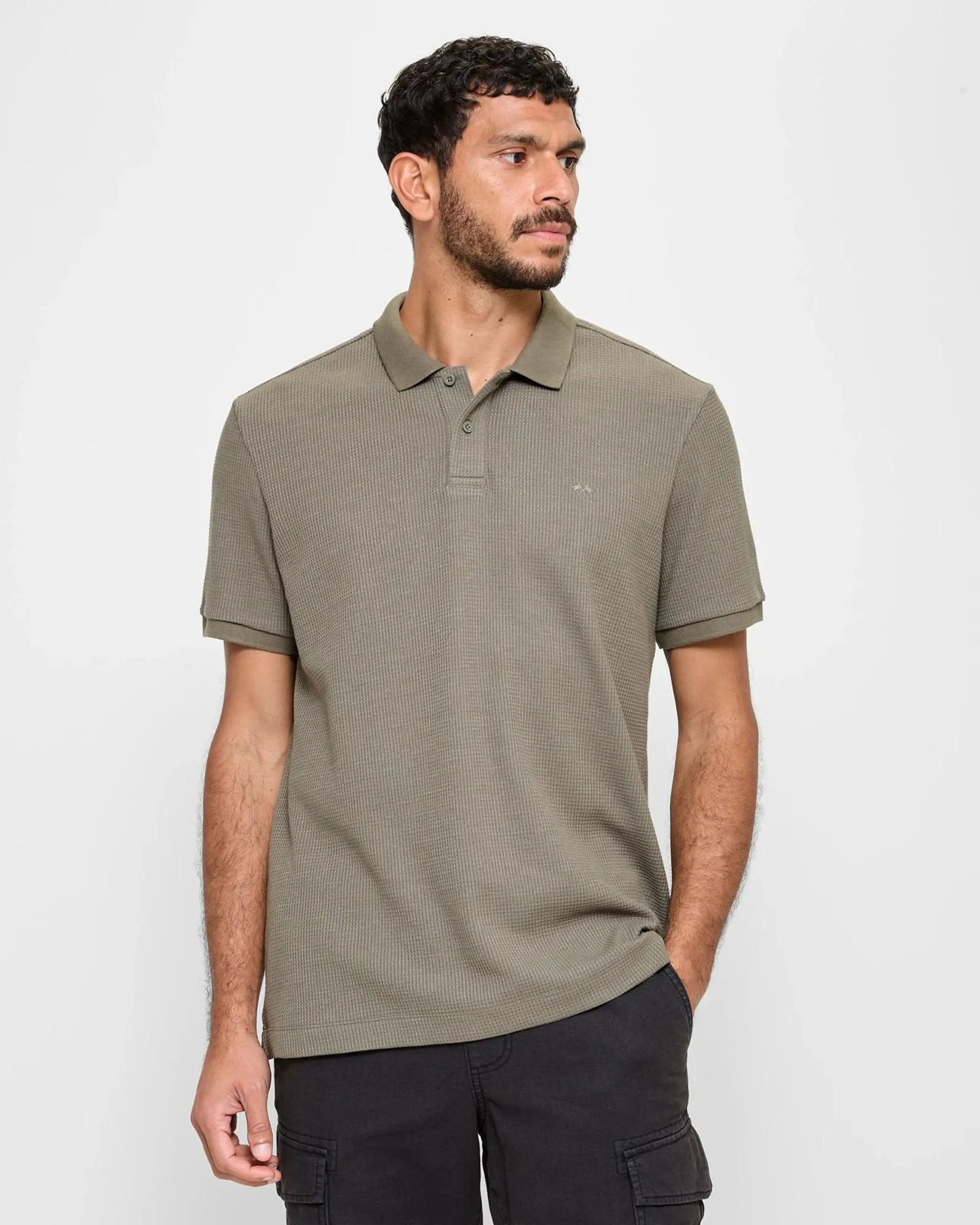 Australian Cotton Blend Waffle Polo Top