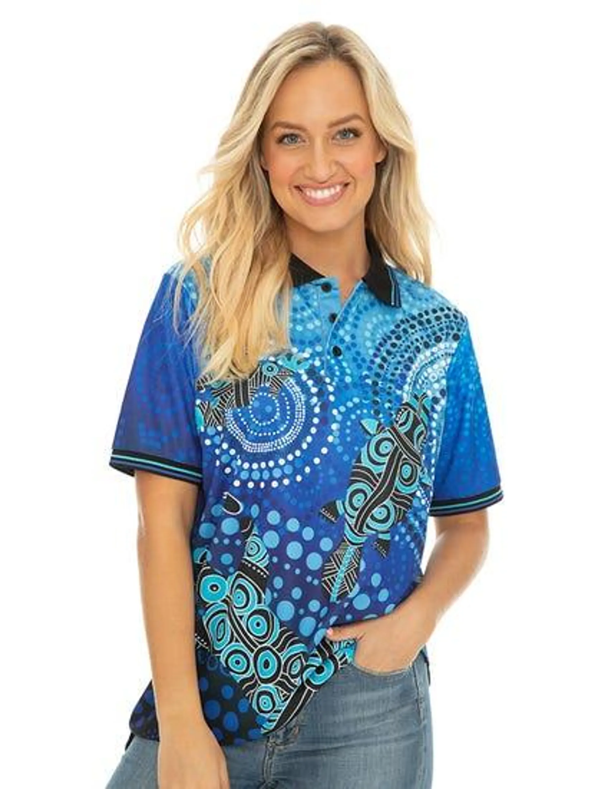 Gwiyaala Aboriginal Art T Shirt Frog Lizard Platypus Blue