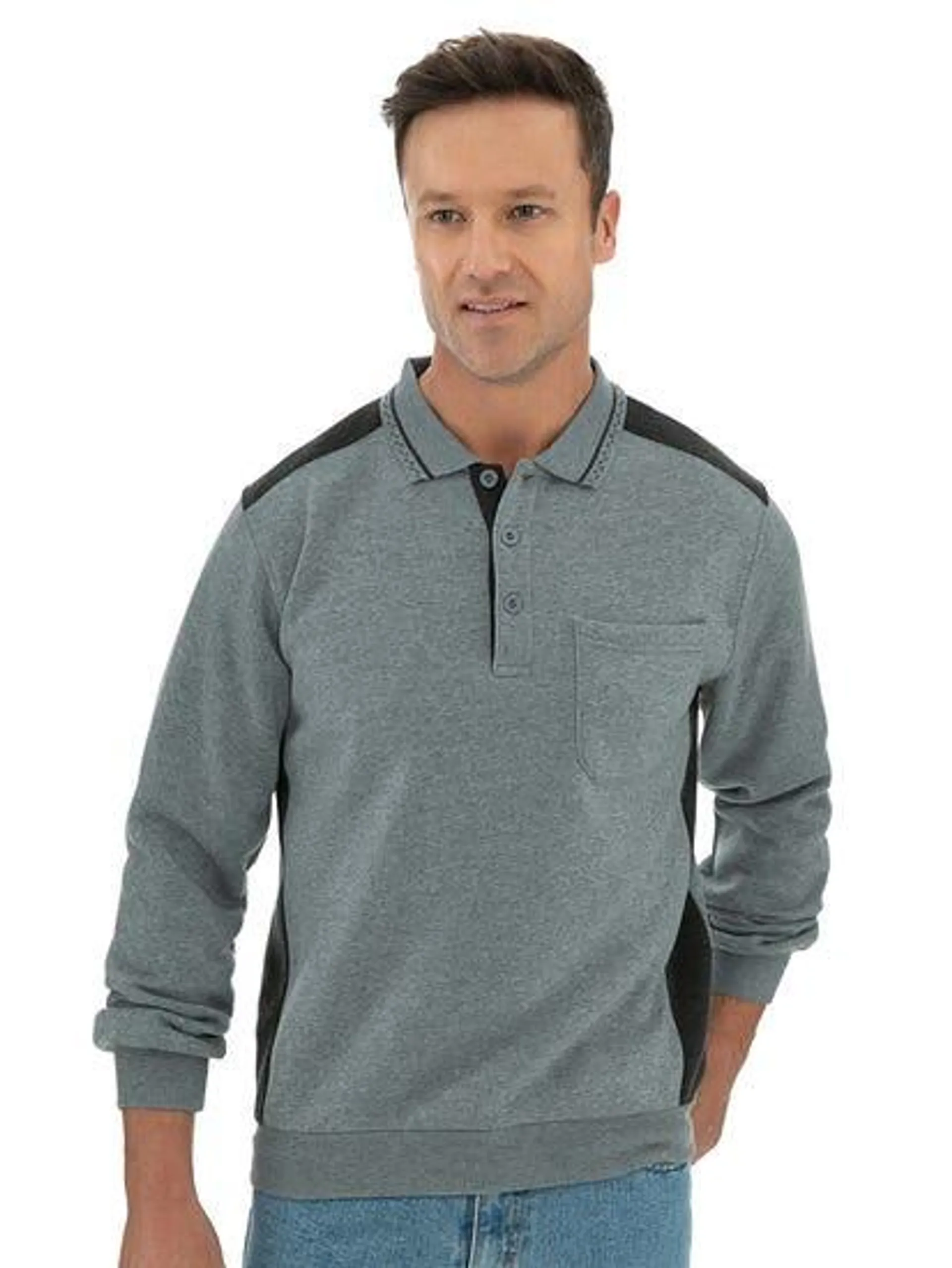 Mens Long Sleeve Fleece Polo Grey