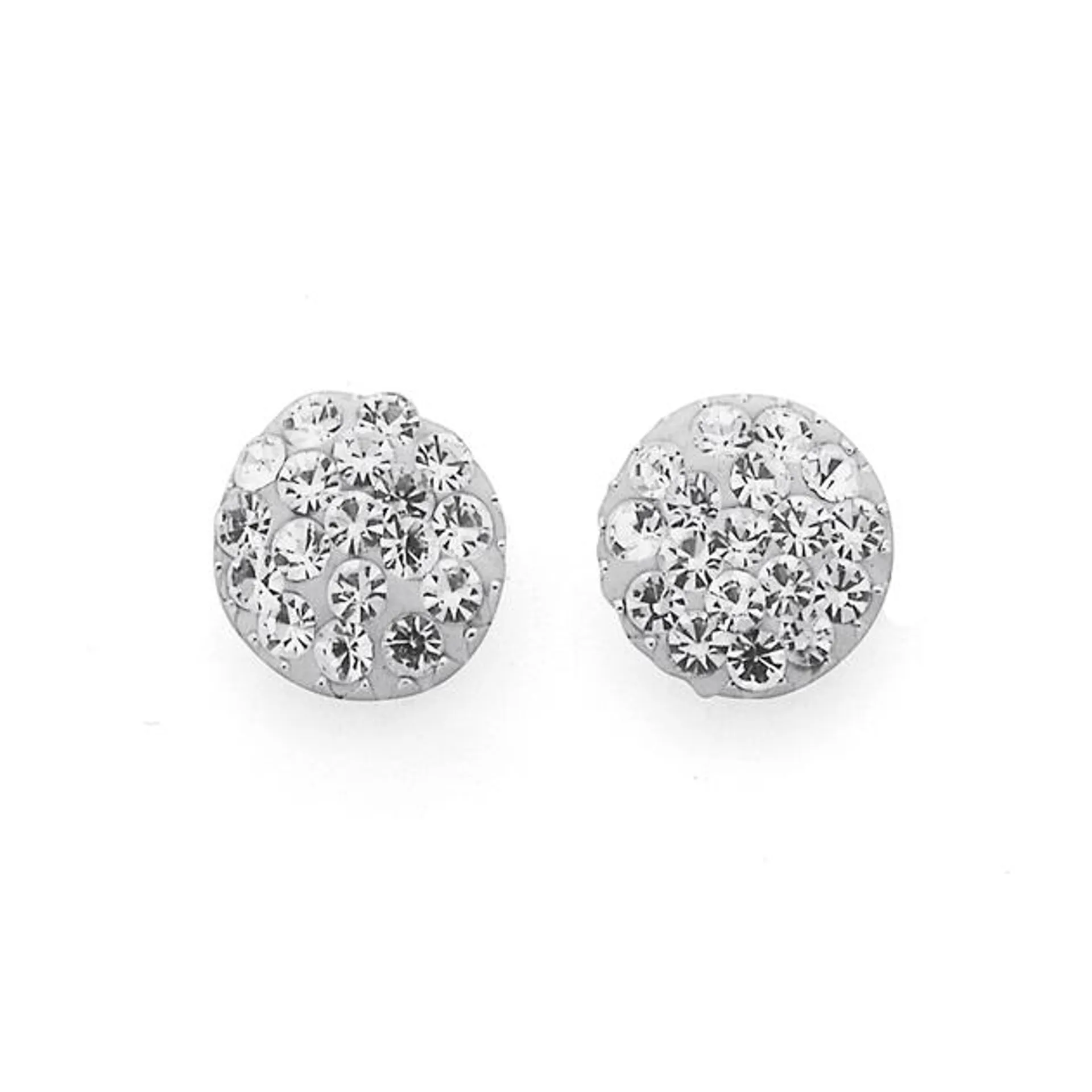 Silver Crystal Dome Stud Earrings