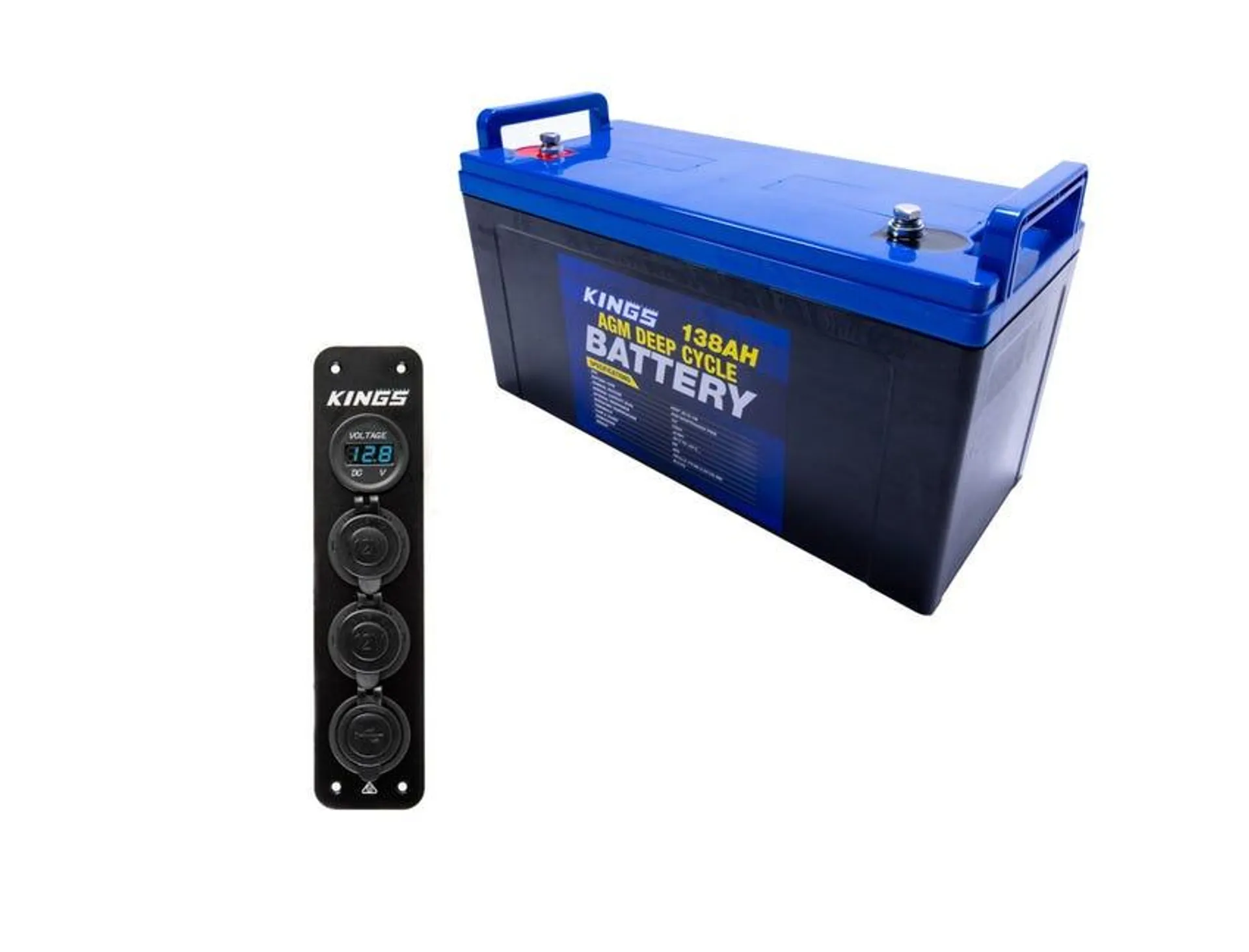 Kings 12V 138Ah Deep Cycle Battery + 12V Accessory Panel