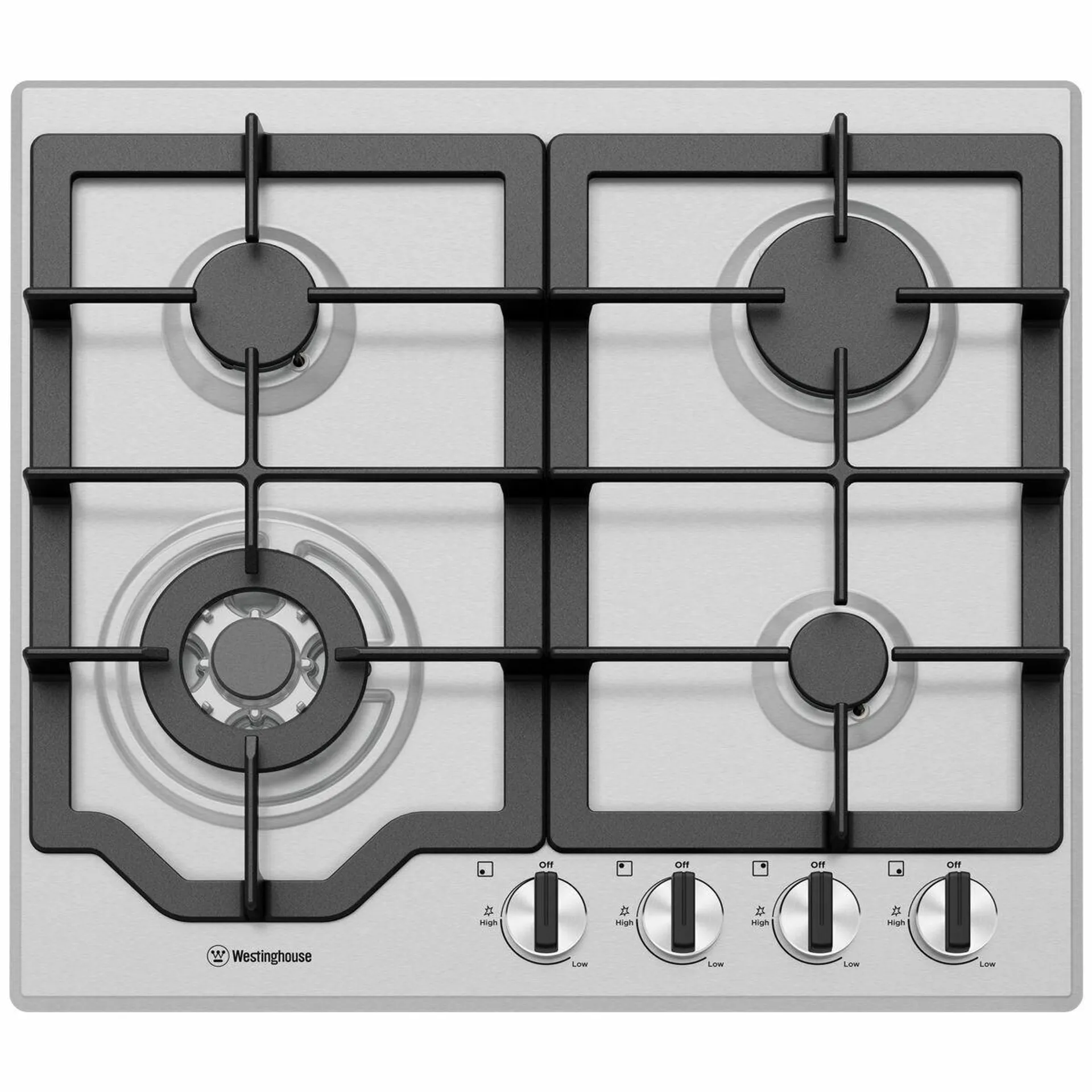 Westinghouse 60cm 4 Burner Natural Gas Cooktop Stainless Steel WHG644SC