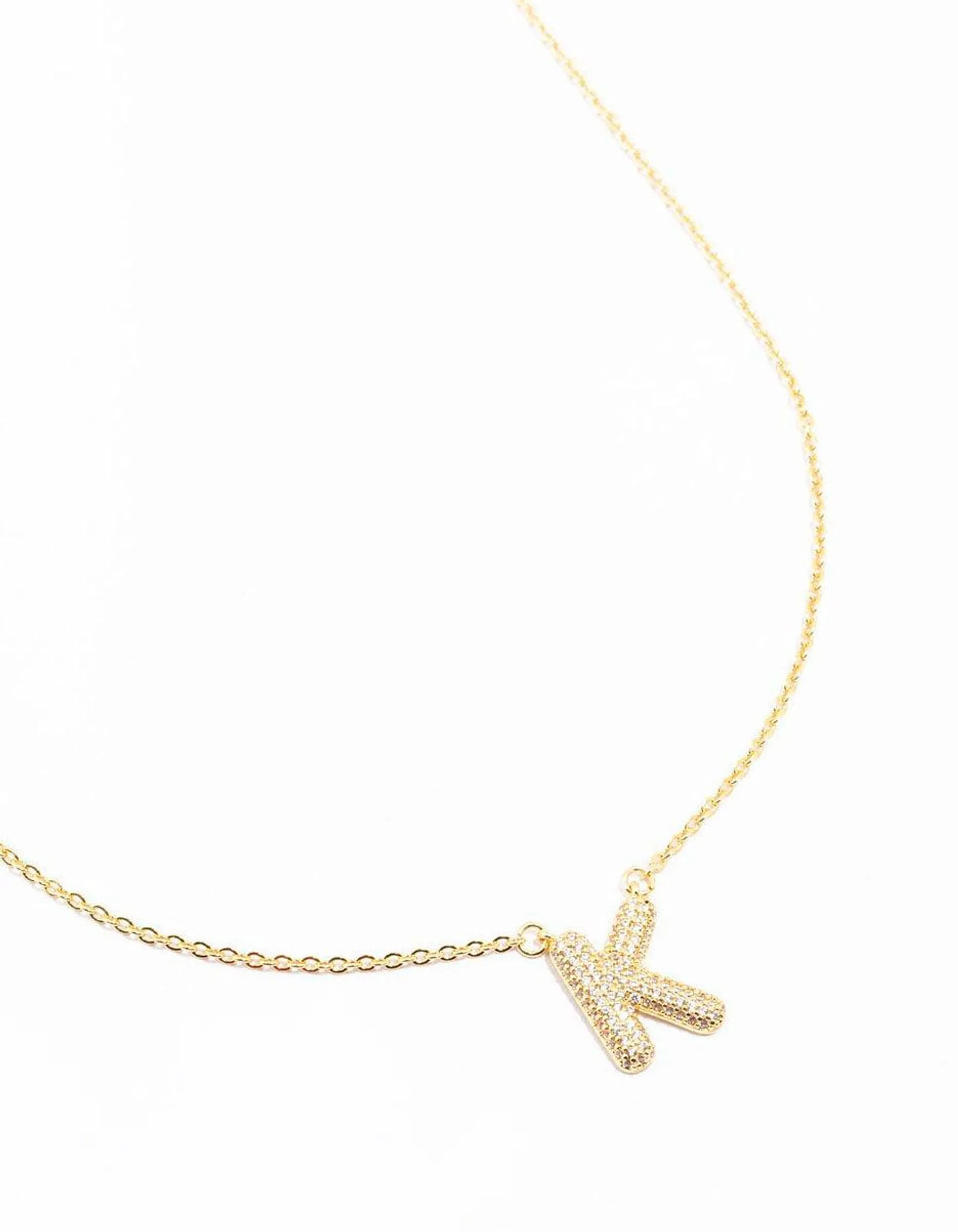 Gold Plated Pave Letter K Necklace