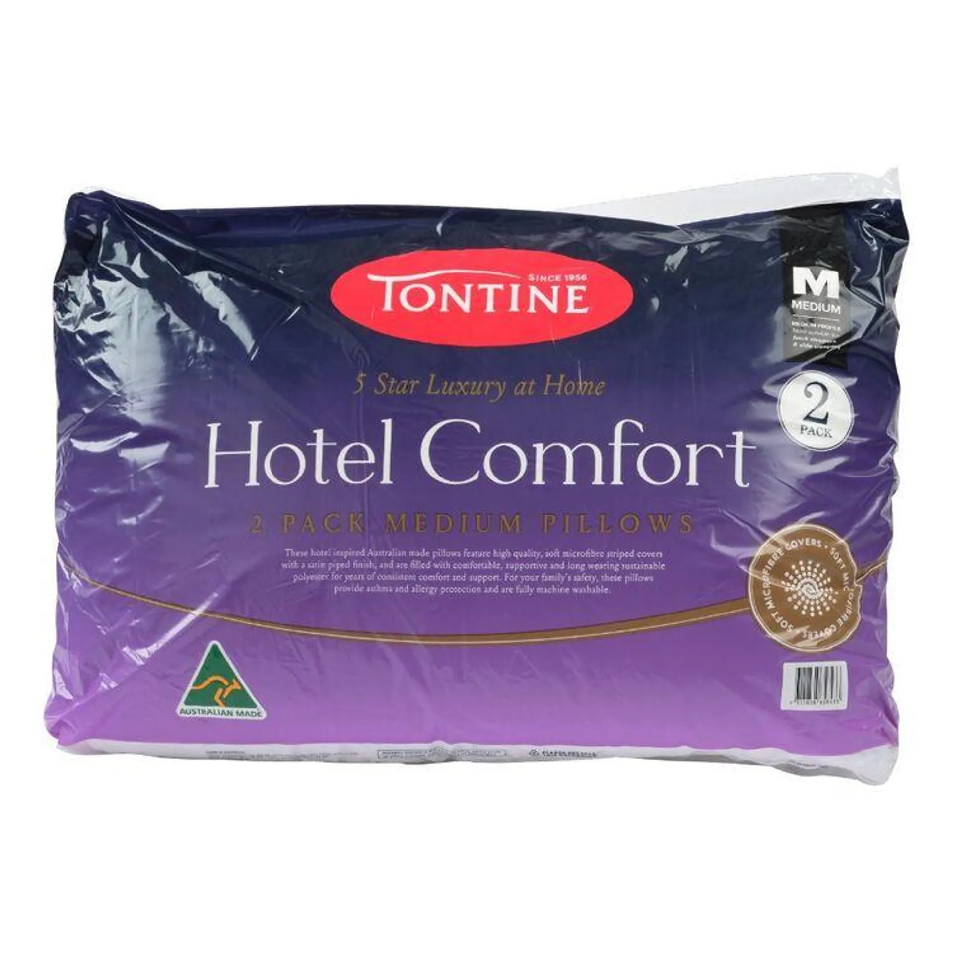 Tontine Hotel Comfort 2 Pack Medium Pillows White Standard