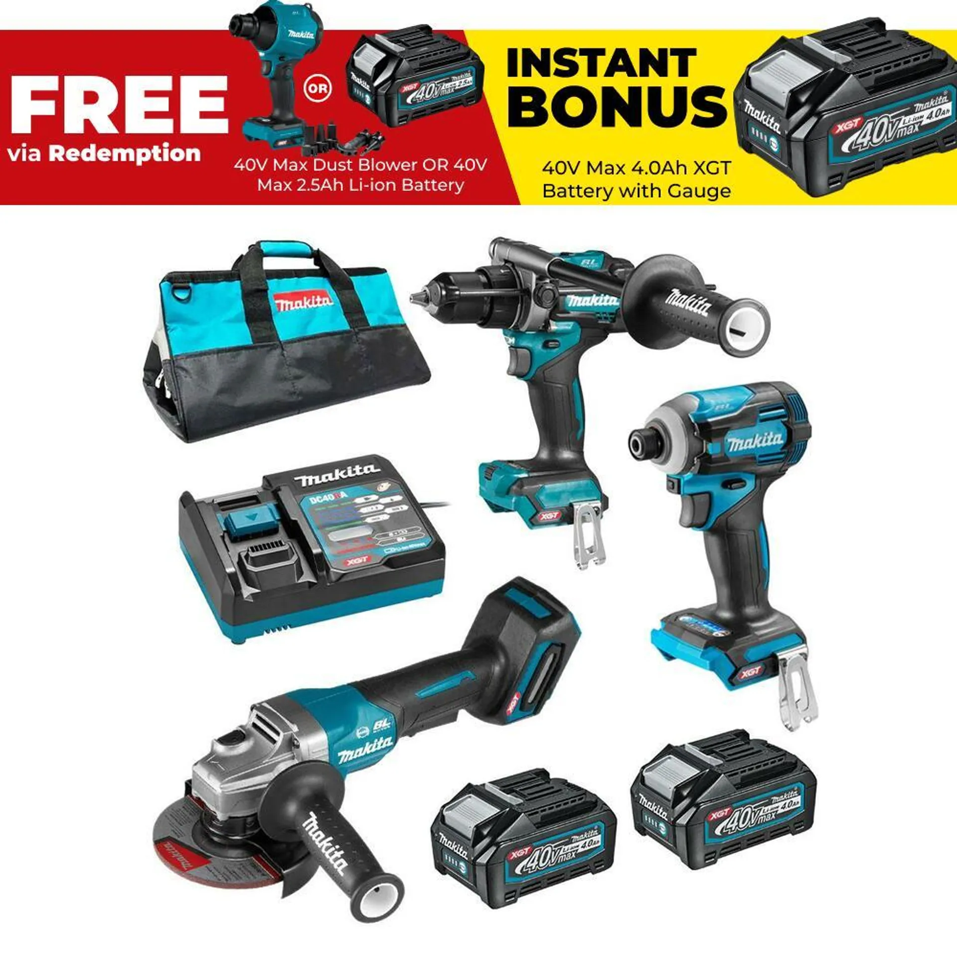 Makita DK0141G302 40V 4.0Ah Max XGT Li-ion Cordless Brushless 3pce Combo Kit