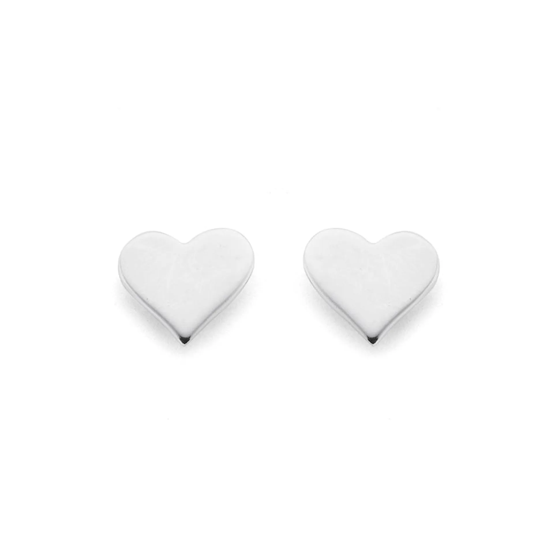 Silver Flat Heart Stud Earrings