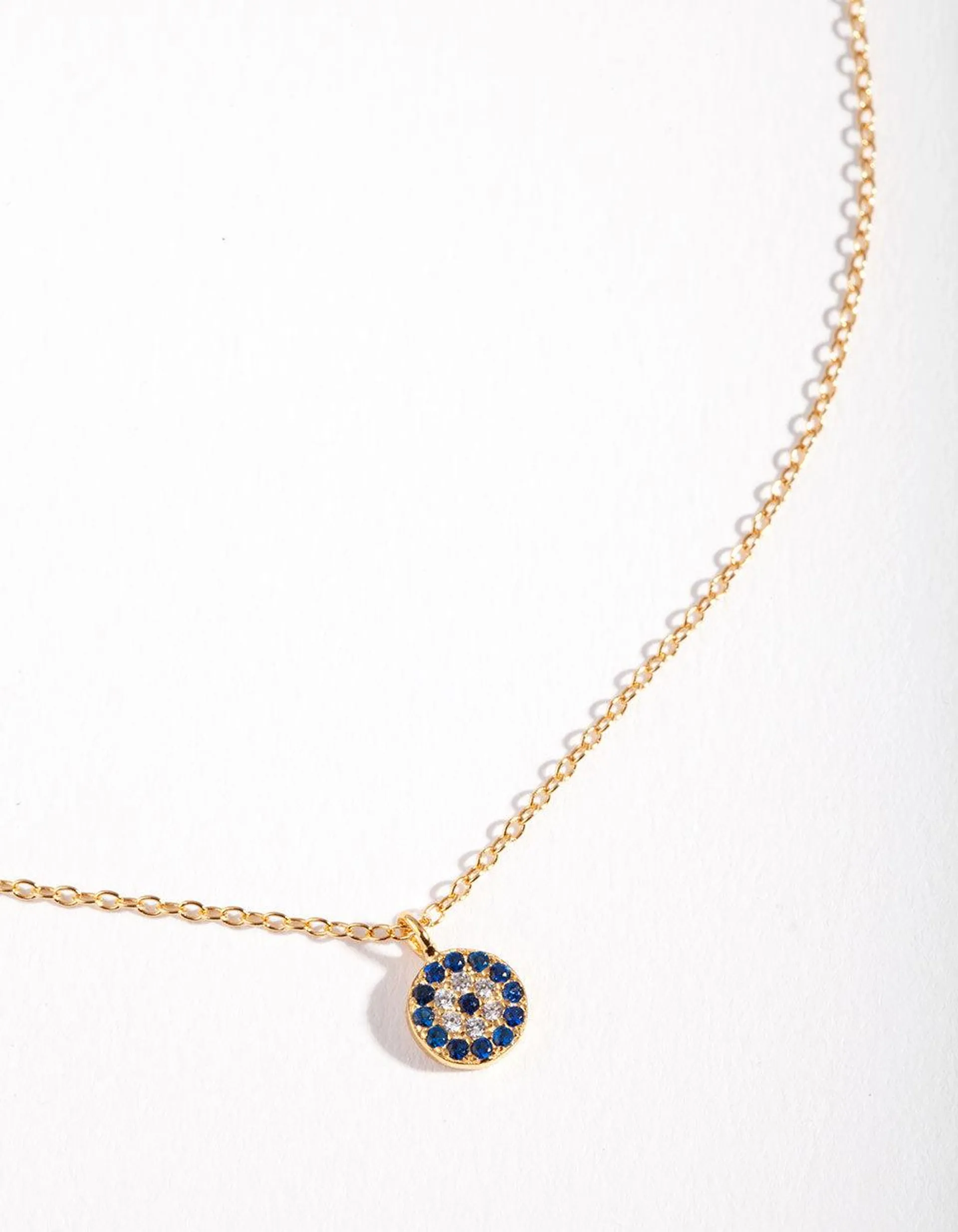 Gold Plated Sterling Silver Evil Eye Disc Necklace