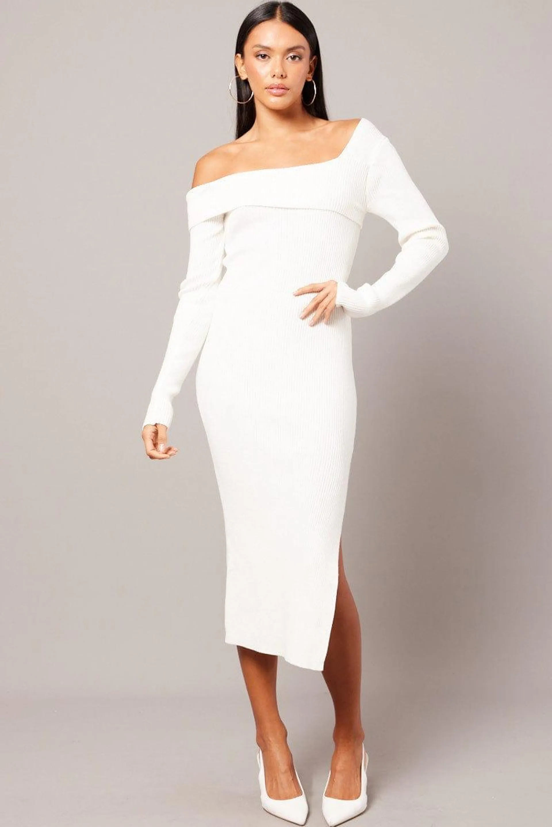 White Knit Dress Long Sleeve