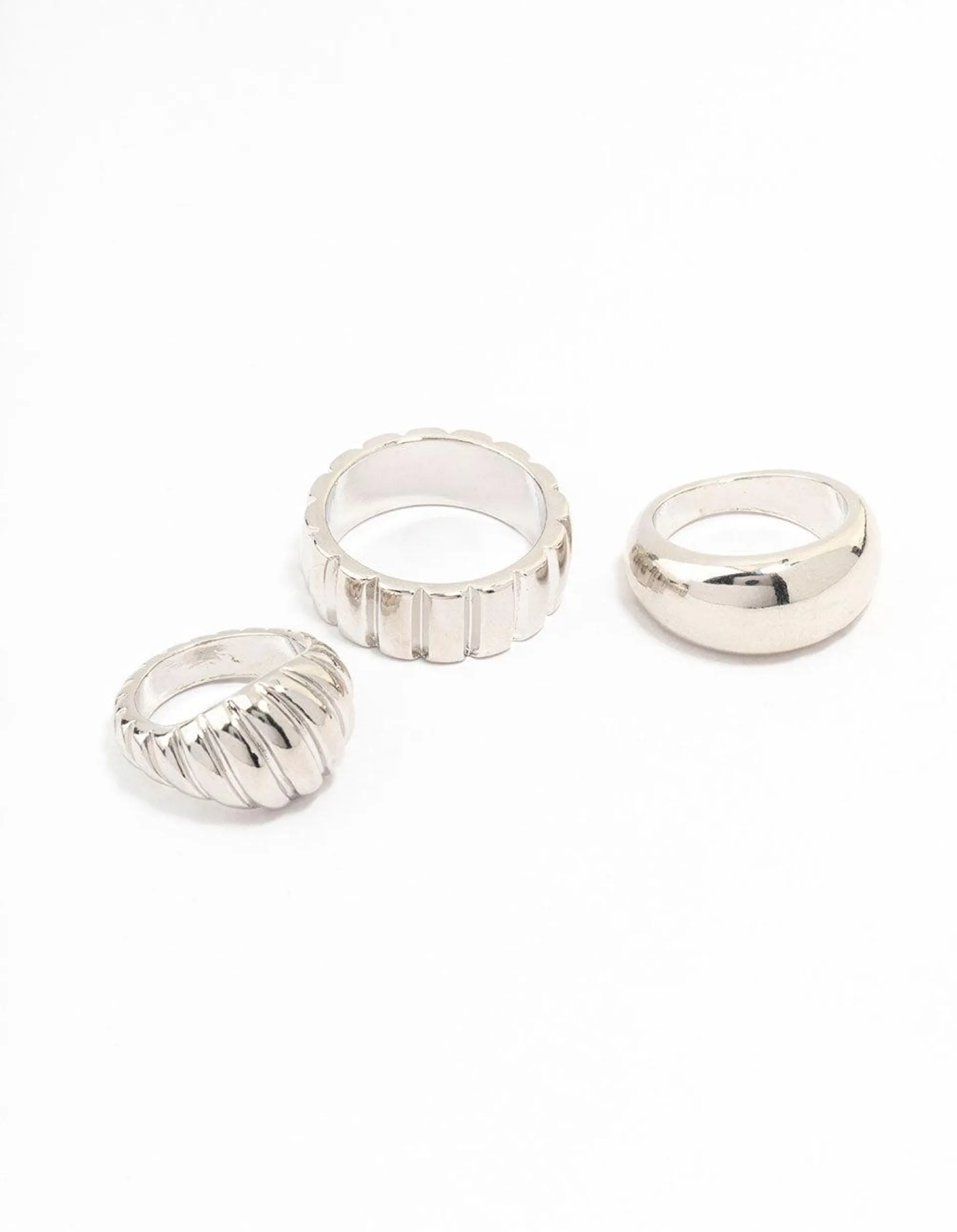 Rhodium Smooth & Ribbed Rings 3-Pack