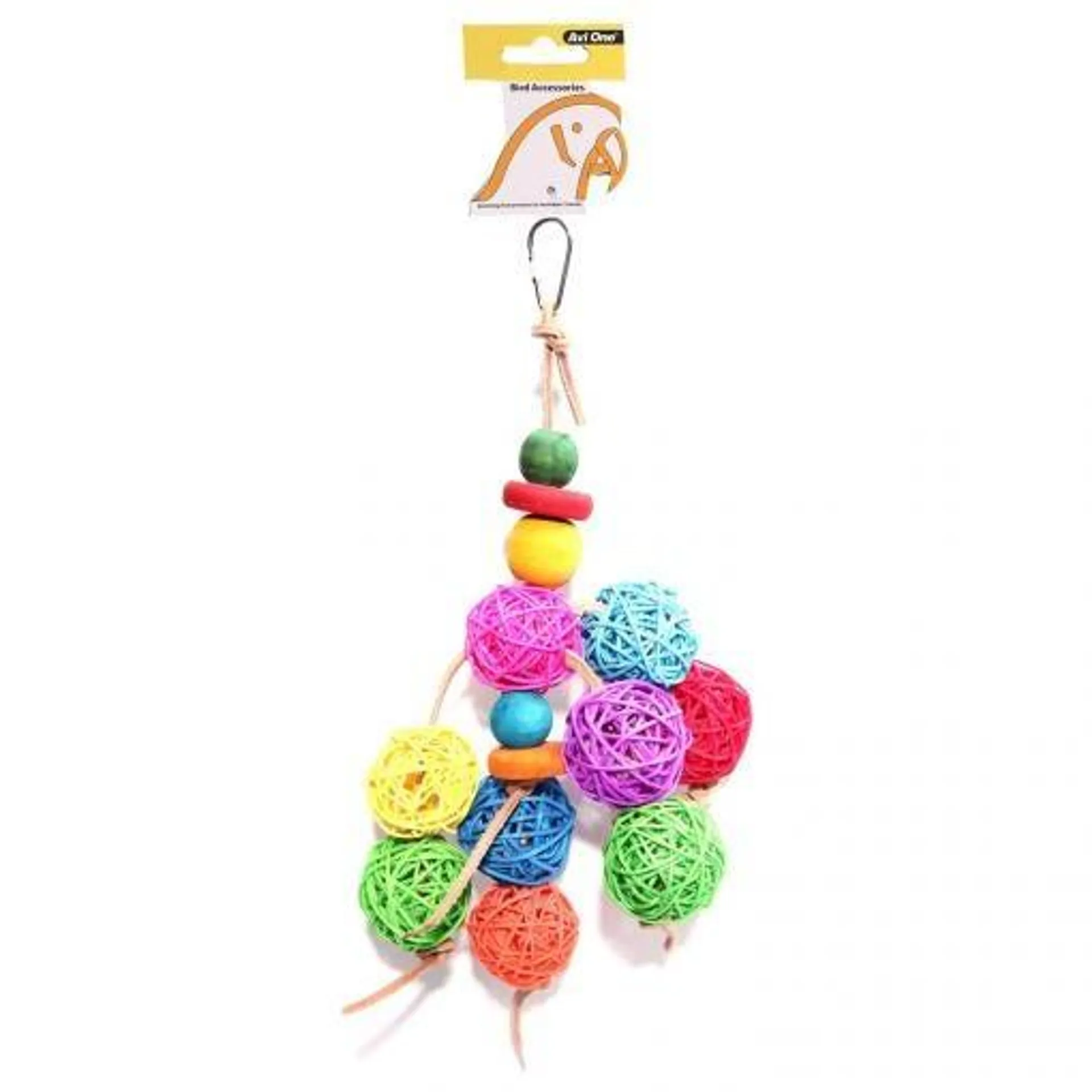 Avi One Bird Toy Leather Rope Coloured Wood , Ball 30Cm