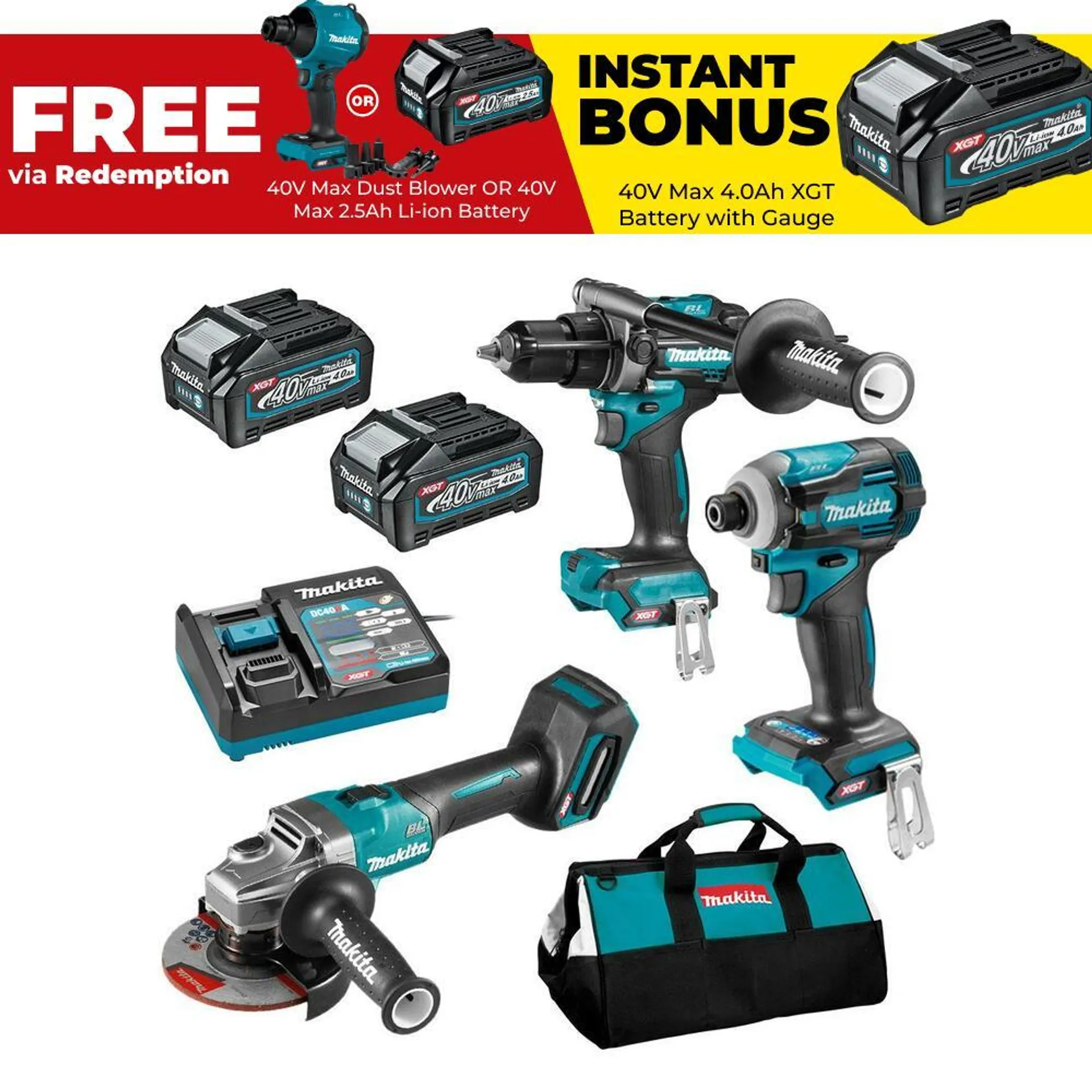 Makita DK0140G302 40V 4.0Ah Max Li-ion Cordless Brushless 3pce Combo Kit