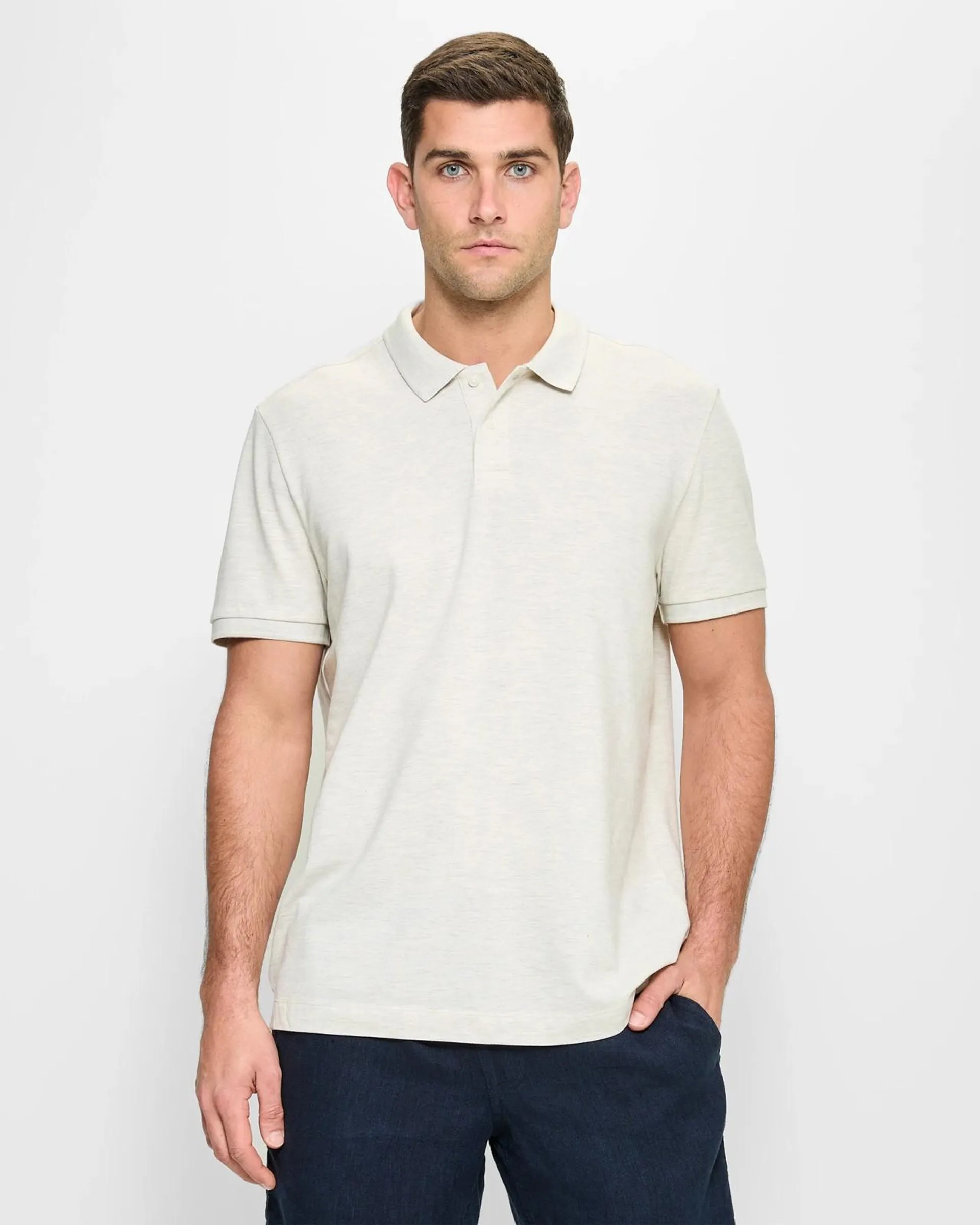 Australian Cotton Pique Polo Shirt - Oatmeal