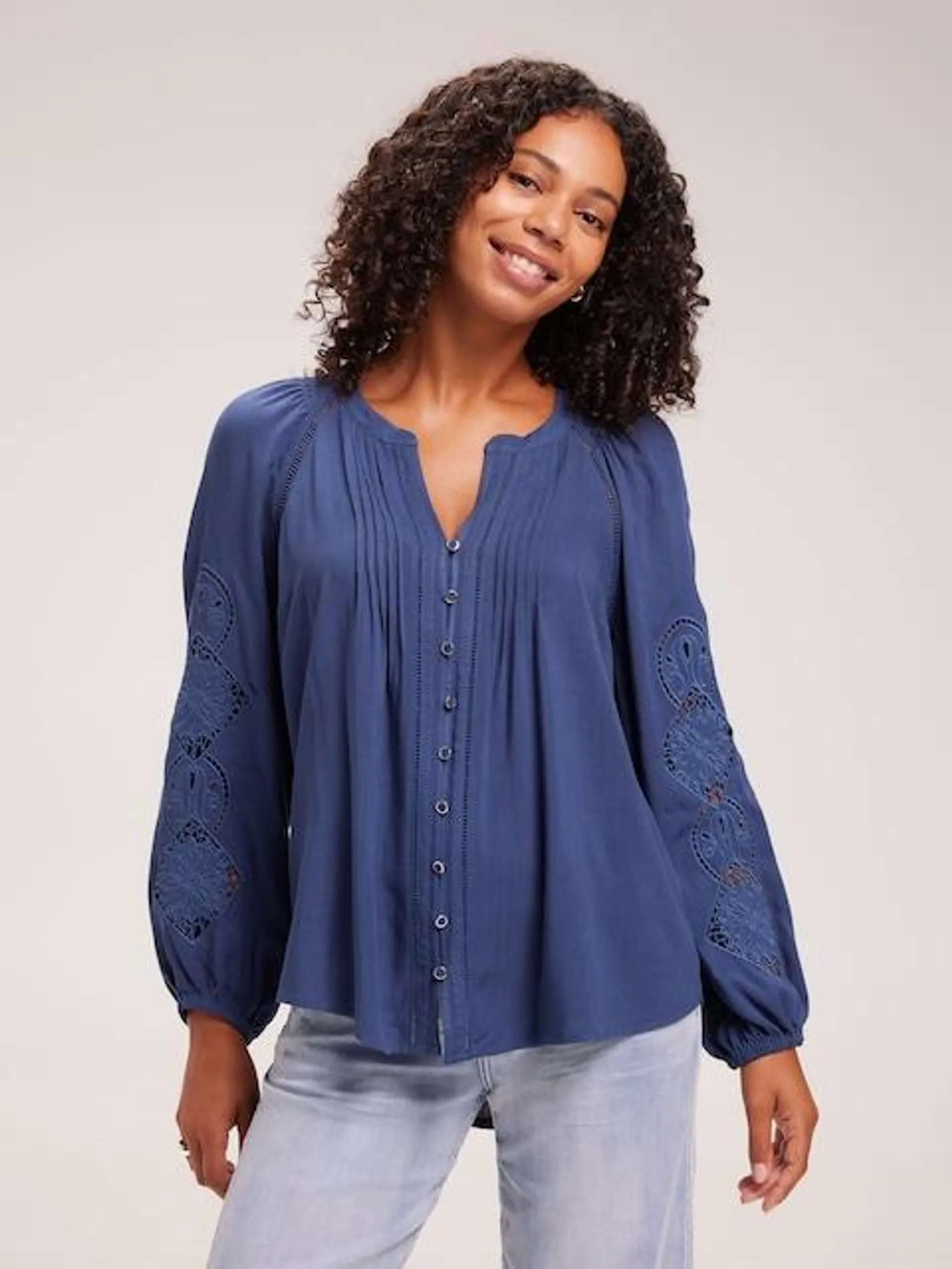 Just Jeans Lisa Embroidered Pintuck Blouse