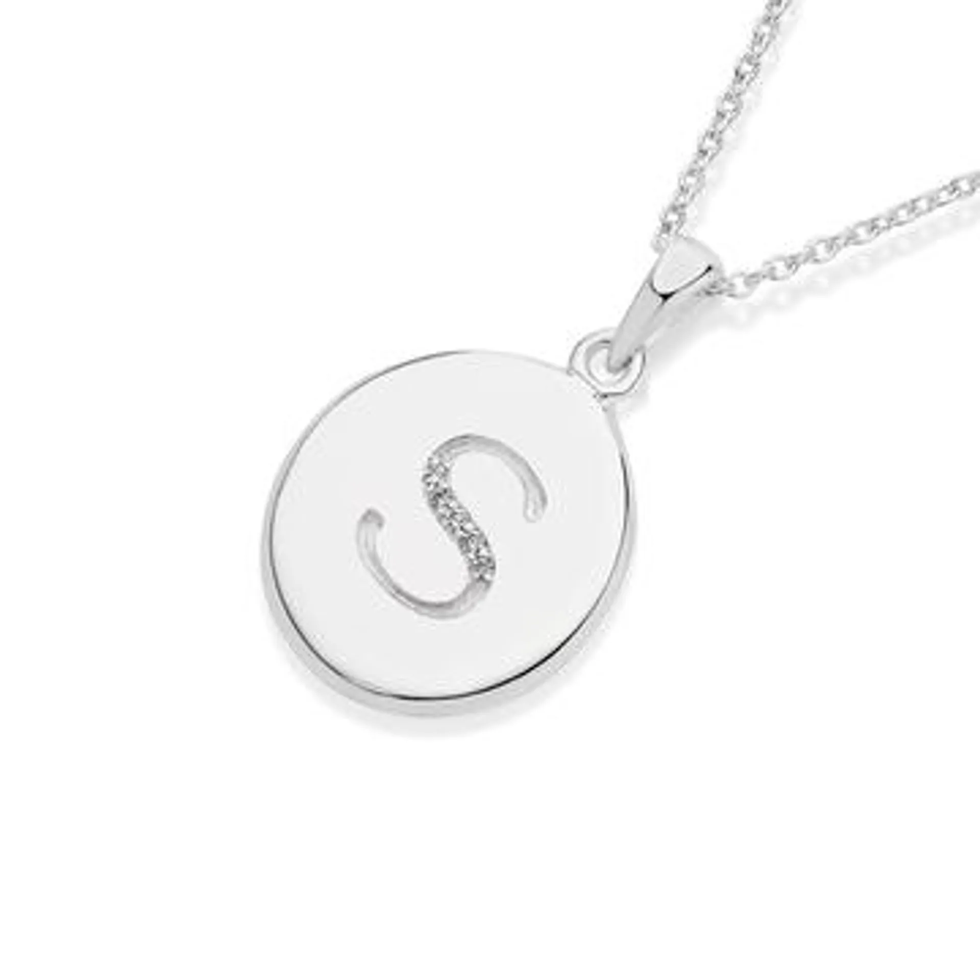 Silver CZ Initial S on Disc Pendant