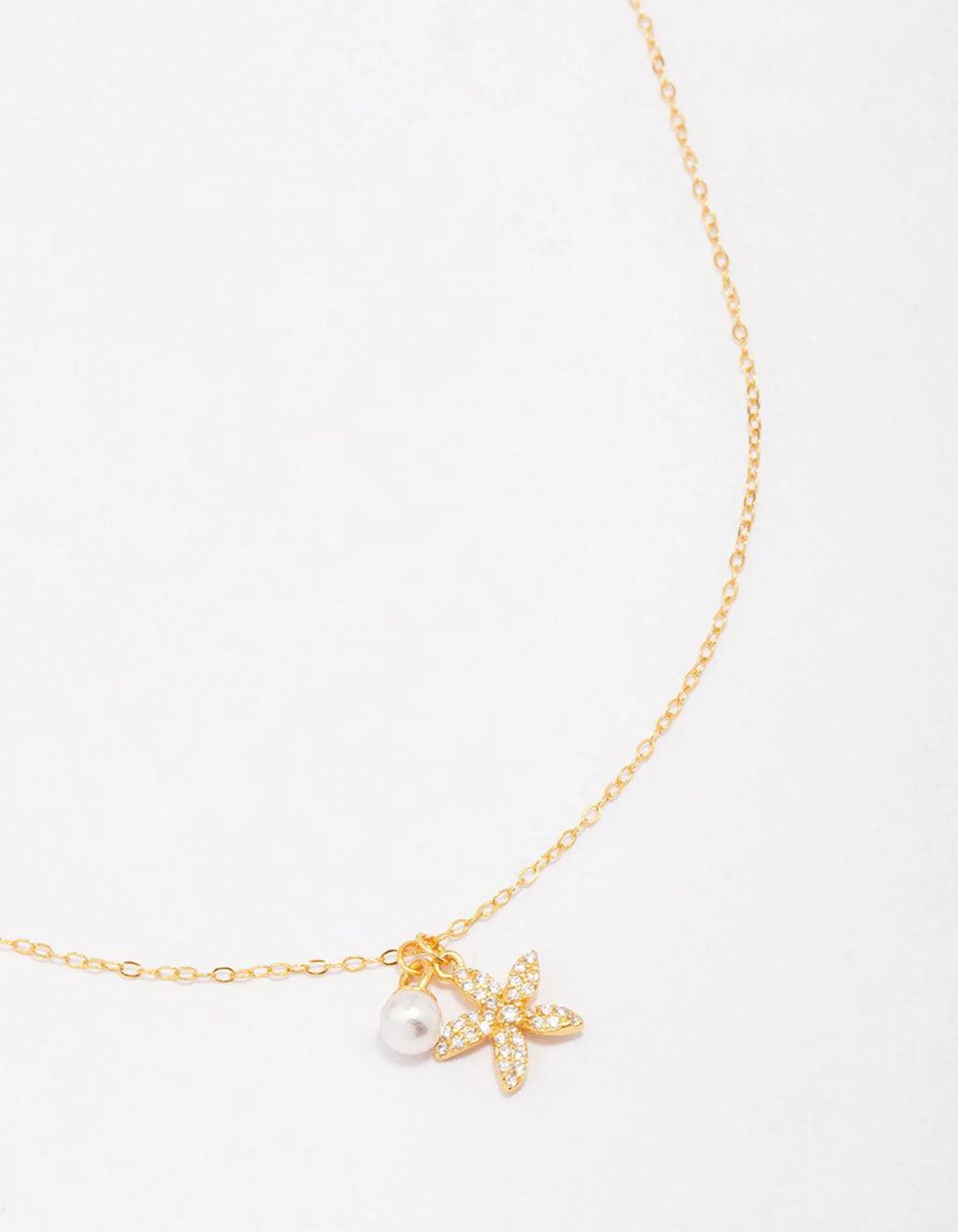 Gold Plated Sterling Silver Starfish Freshwater Pearl Chain Necklace