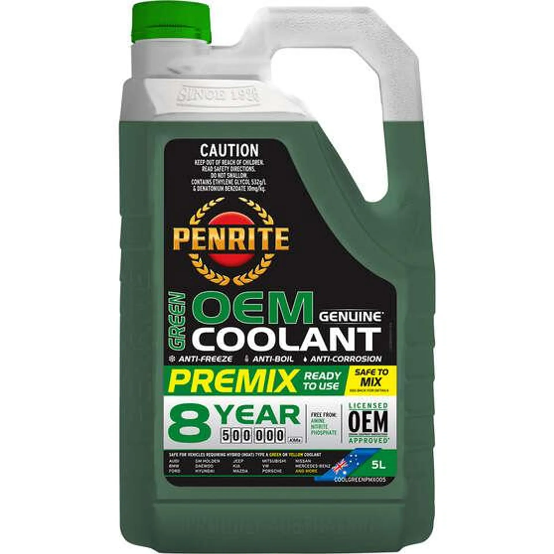 Penrite Green Long Life Anti Freeze / Anti Boil Premix Coolant - 5L