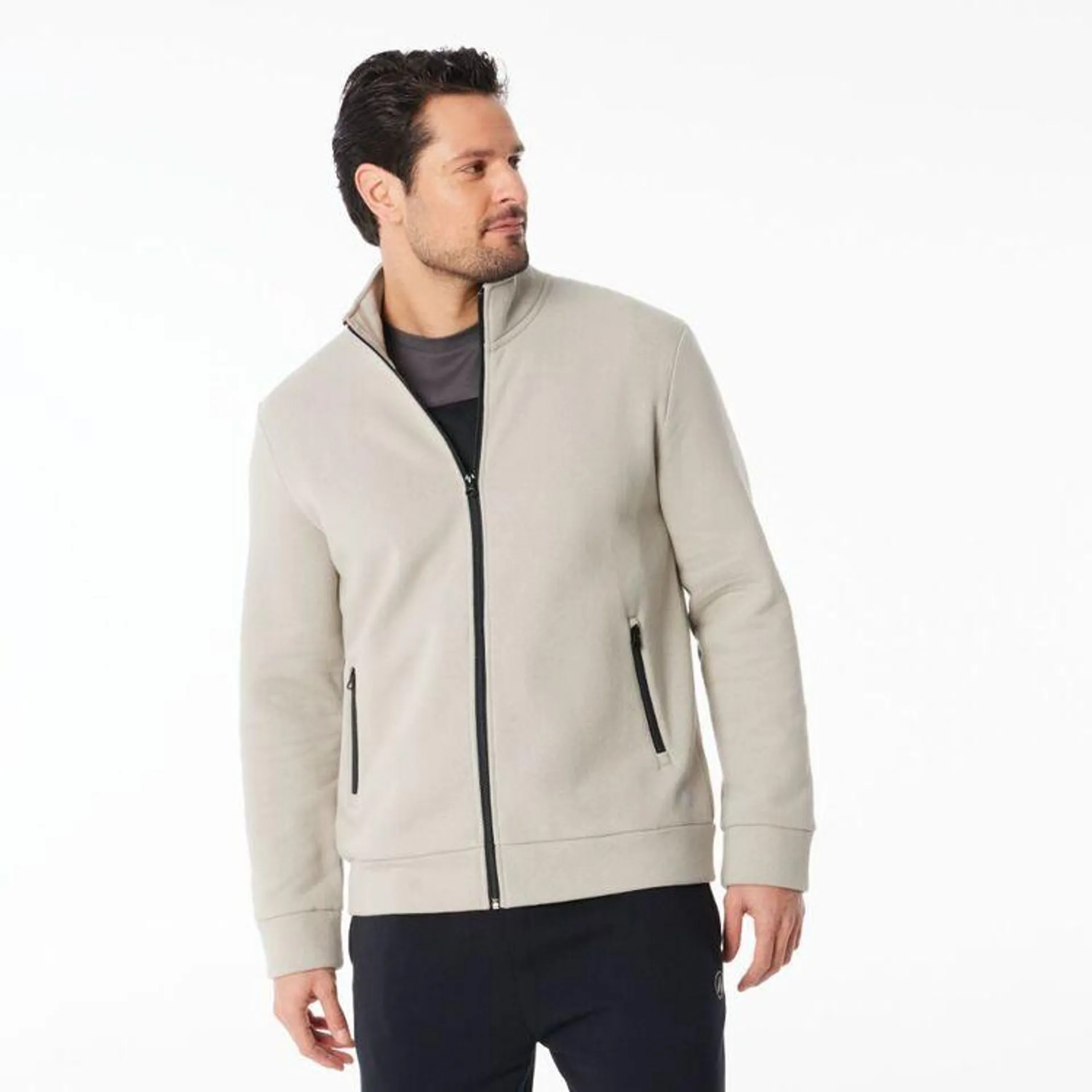 NMA Men's Zip Thru Fleece With Collar Grey Marle