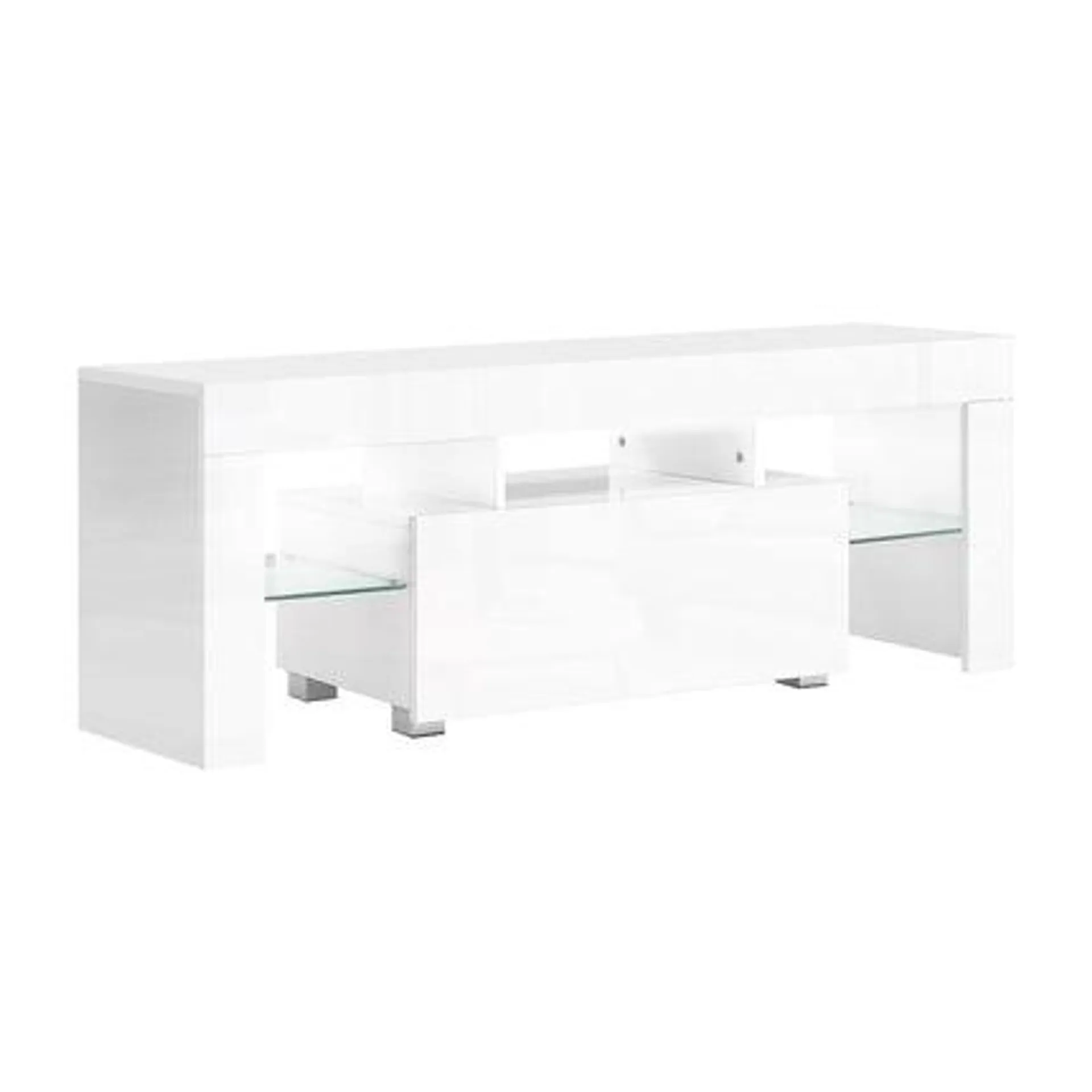 130cm RGB LED TV Stand Cabinet Entertainment Unit Gloss Furniture Drawer Tempered Glass Shelf White