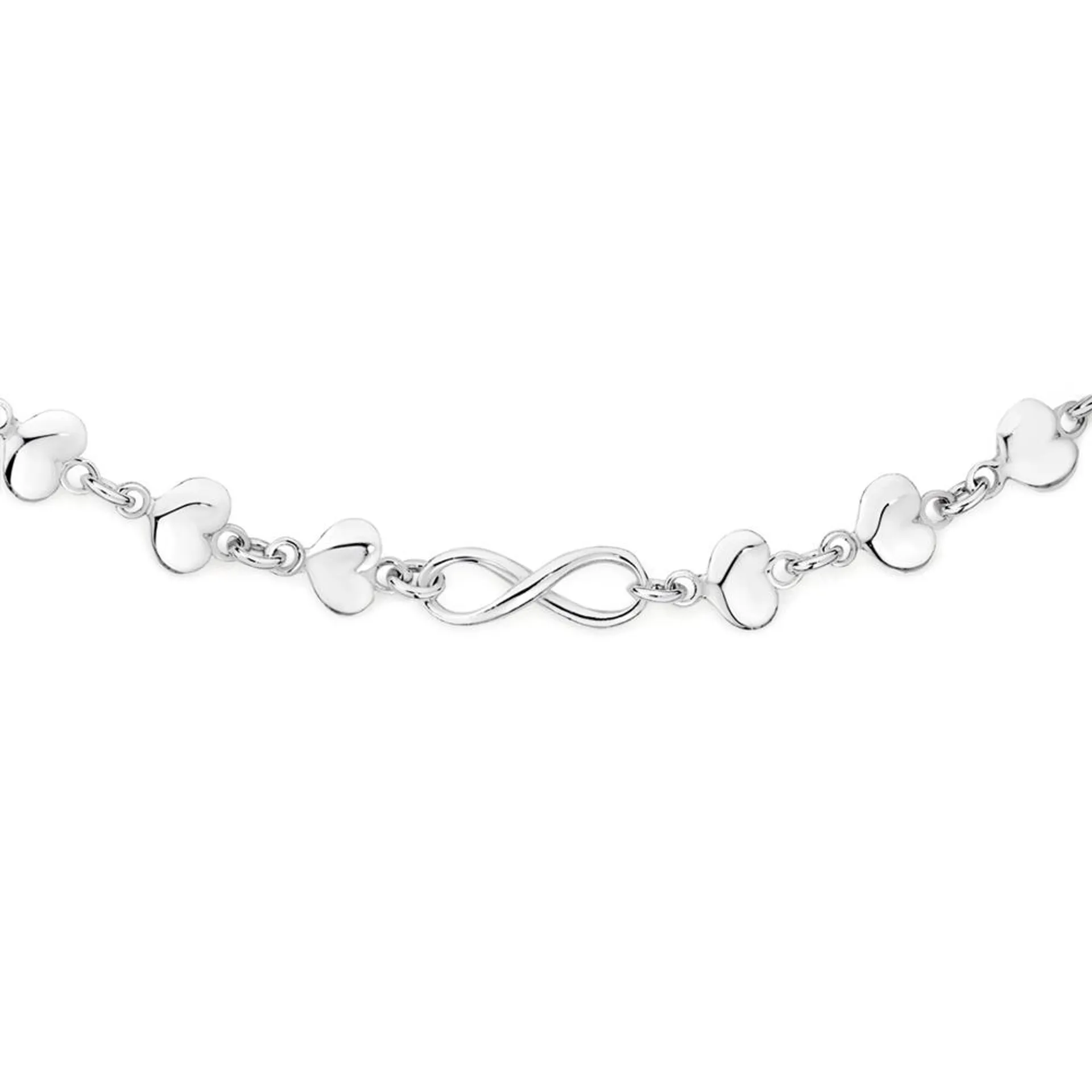 Silver Solid Heart and Infinity Bracelet