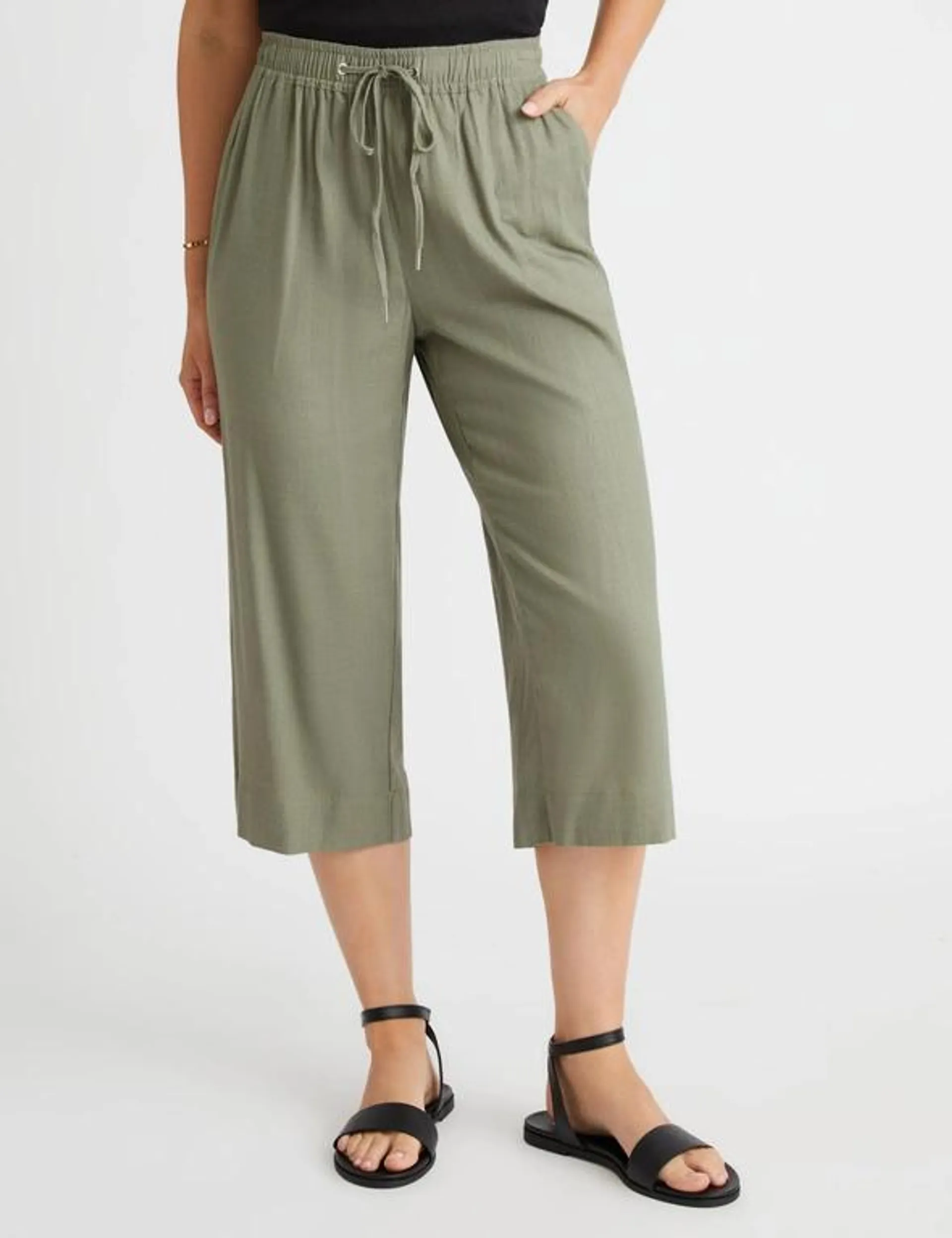 Millers Crop Length Straight Leg Linen Blend Drawcord Pant