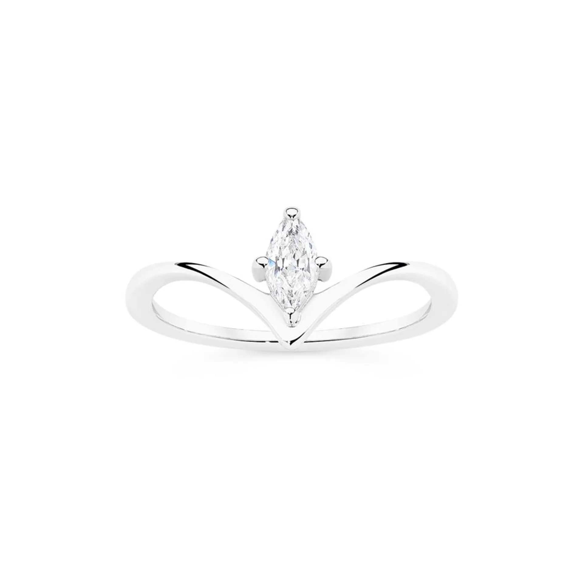 Silver Marquise CZ V Shape Ring (Size=N)