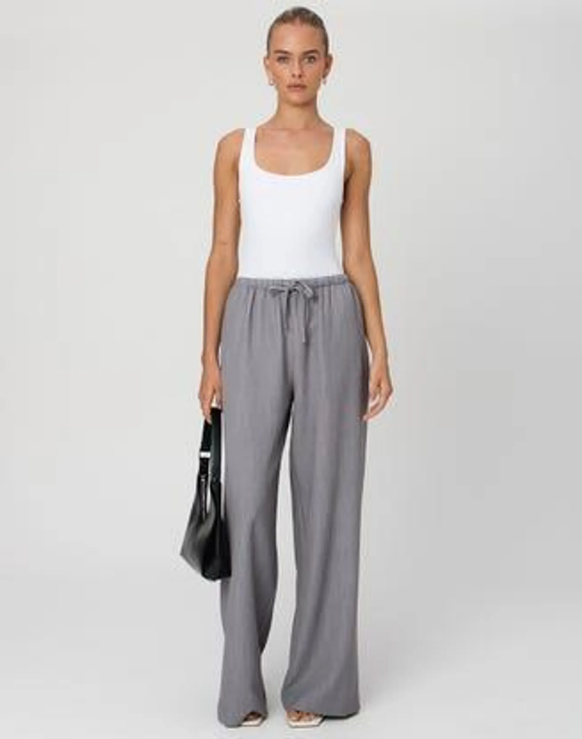 Tie Waist Wide Leg Pants