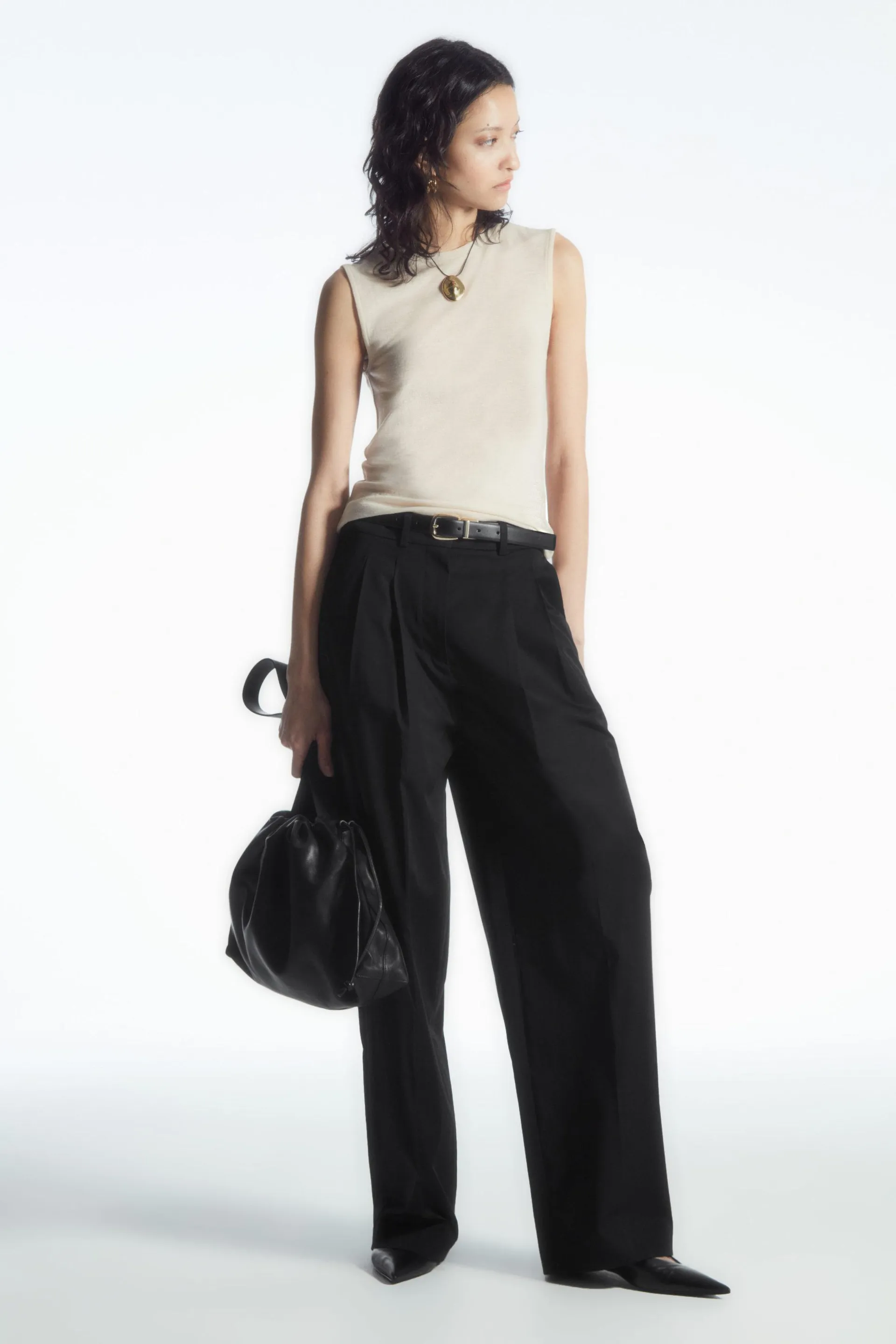 WIDE-LEG TAILORED TWILL PANTS